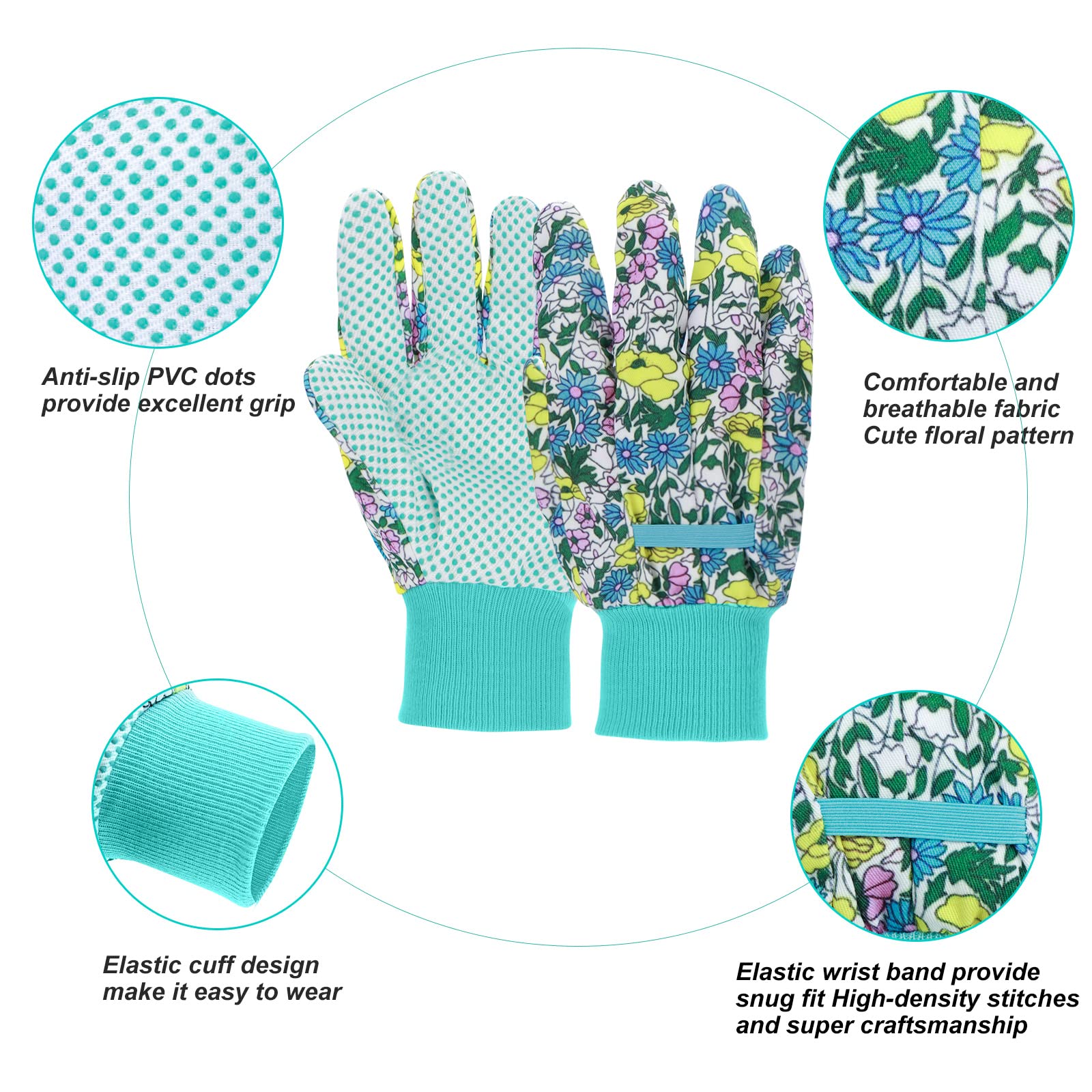 JUMPHIGH Garden Gloves for Women, Floral Gardening Gloves Ladies Soft Breathable Yard Work Glove Light Working Gloves