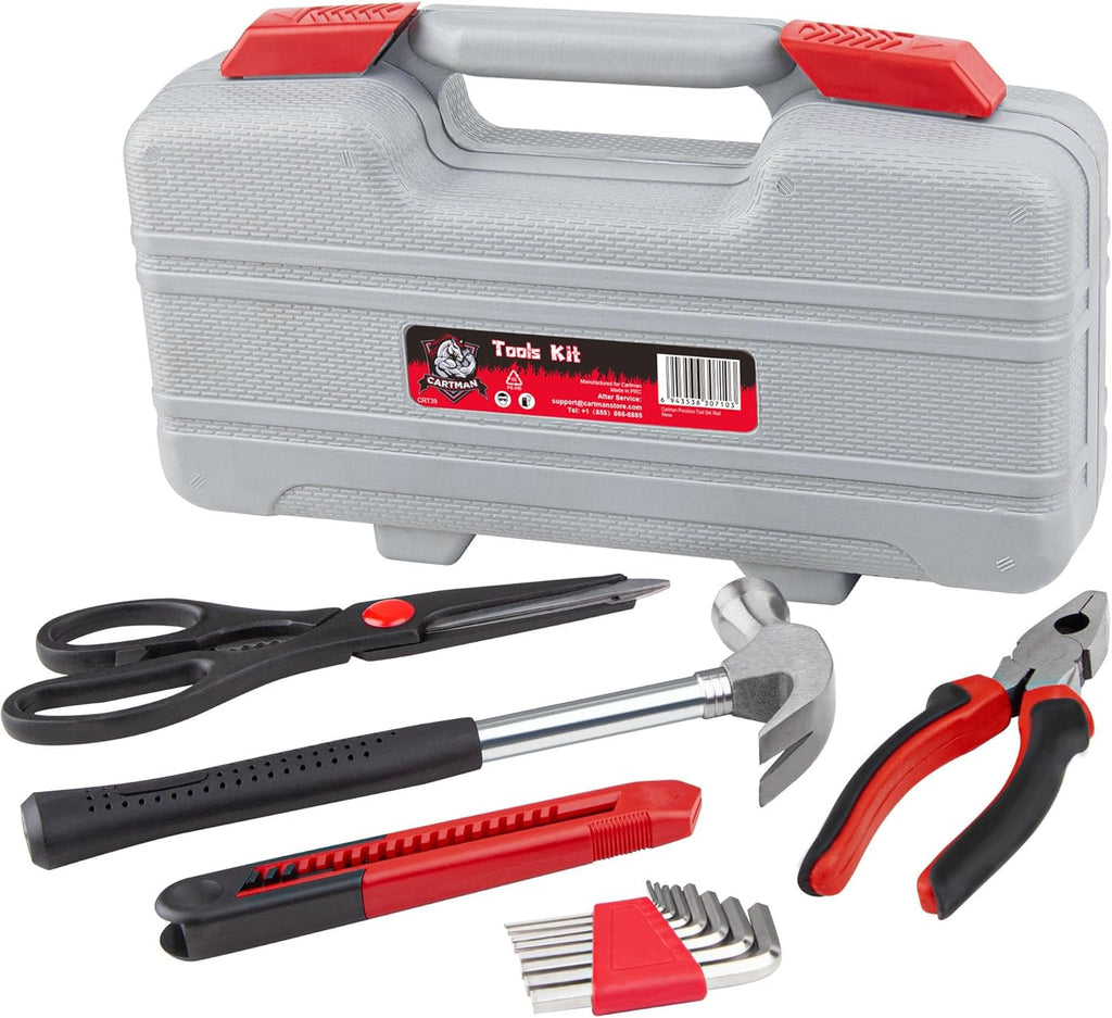 CARTMAN 39 Piece Tool Set General Household Hand Kit with Plastic Toolbox Storage Case Orange