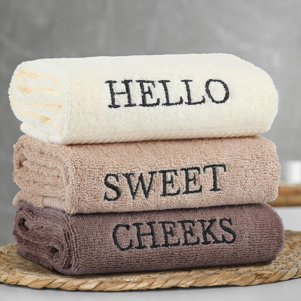 3 Pcs Home Love Family Hand Towels Farmhouse Decorative Embroidered Bathroom Hand Towels Rustic 100% Cotton Brown Hand Towels Set for Boho Bathroom Kitchen Decor