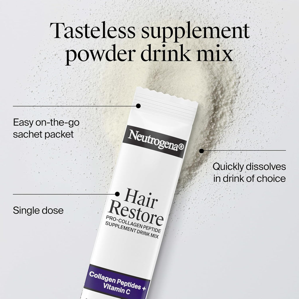 Neutrogena Hair Restore Pro-Collagen Peptide Supplement, Powder Drink Mix with Vitamin C Supports Keratin Production, Nourishes Scalp from Within & Promotes Thicker Hair, 20 Stick Packs