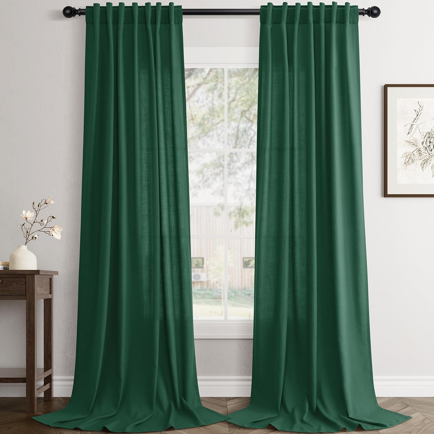 Rustic Brown Linen Back Tab Curtains 84 Inch Length for Living Room 2 Panel Pocket Drape Light Filtering Semi Sheer Cream Country Rustic Farmhouse Boho Curtain Bedroom Pinch Pleated Look