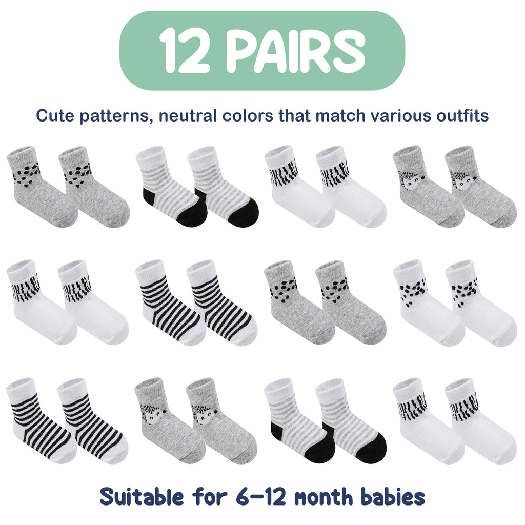 Mother's Choice Organic Cotton Baby Socks Infant 0-6 Months - 12 pairs Soft, Cozy, and Gentle Newborn Socks for Girls & Boys, Perfect Baby Gift for Everyday Wear, and Infant Comfort