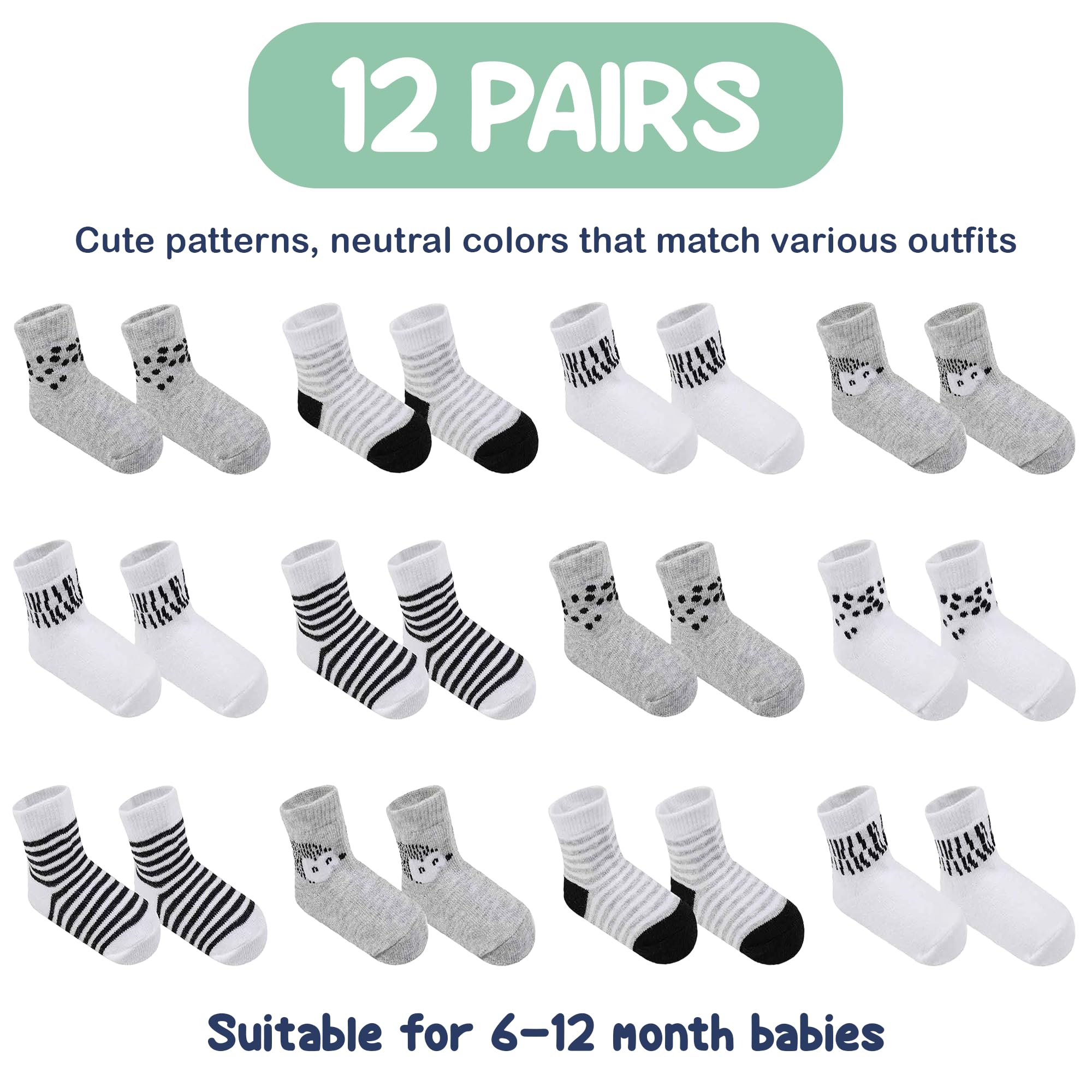 Mother's Choice Organic Cotton Baby Socks Infant 0-6 Months - 12 pairs Soft, Cozy, and Gentle Newborn Socks for Girls & Boys, Perfect Baby Gift for Everyday Wear, and Infant Comfort