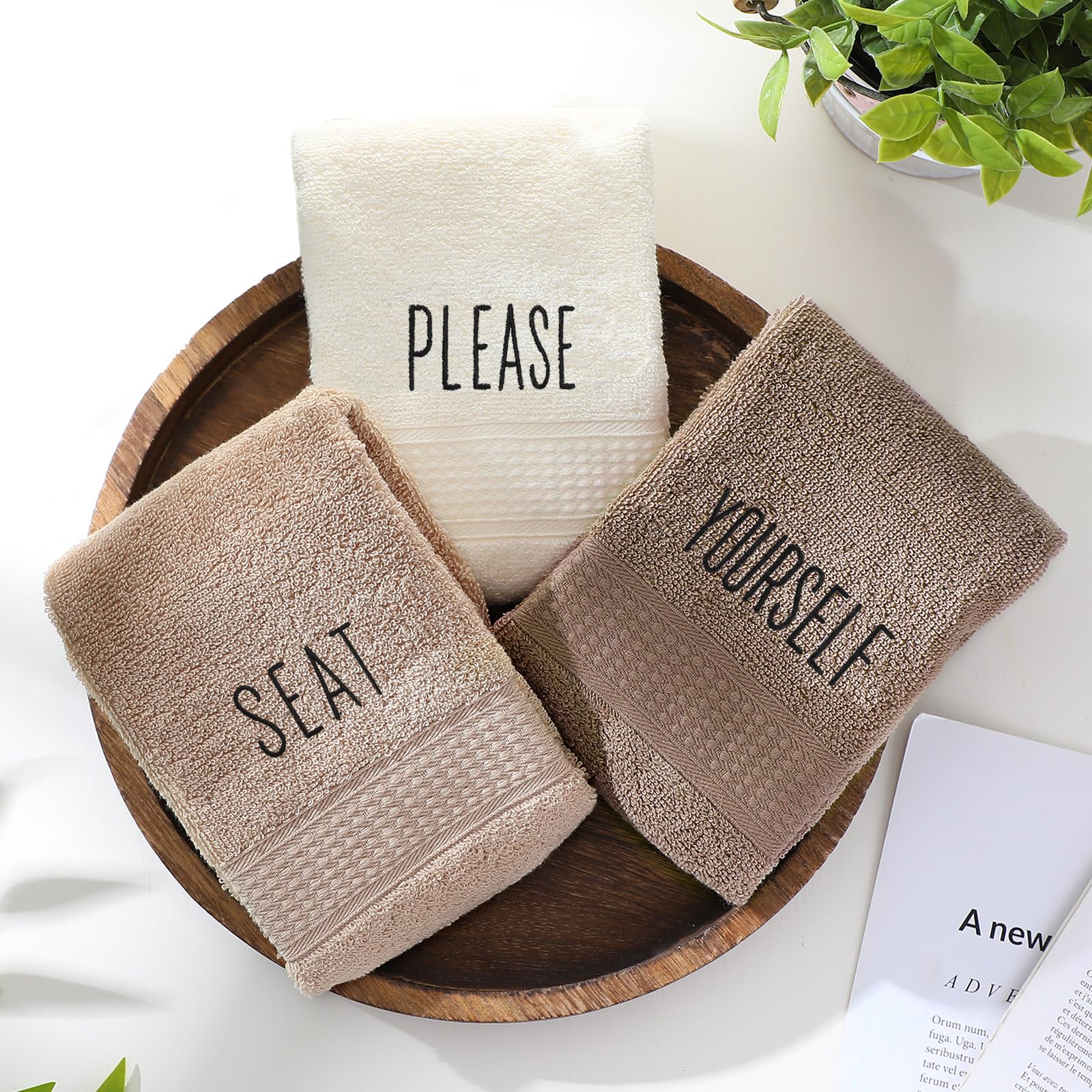 3 Pcs Home Love Family Hand Towels Farmhouse Decorative Embroidered Bathroom Hand Towels Rustic 100% Cotton Brown Hand Towels Set for Boho Bathroom Kitchen Decor
