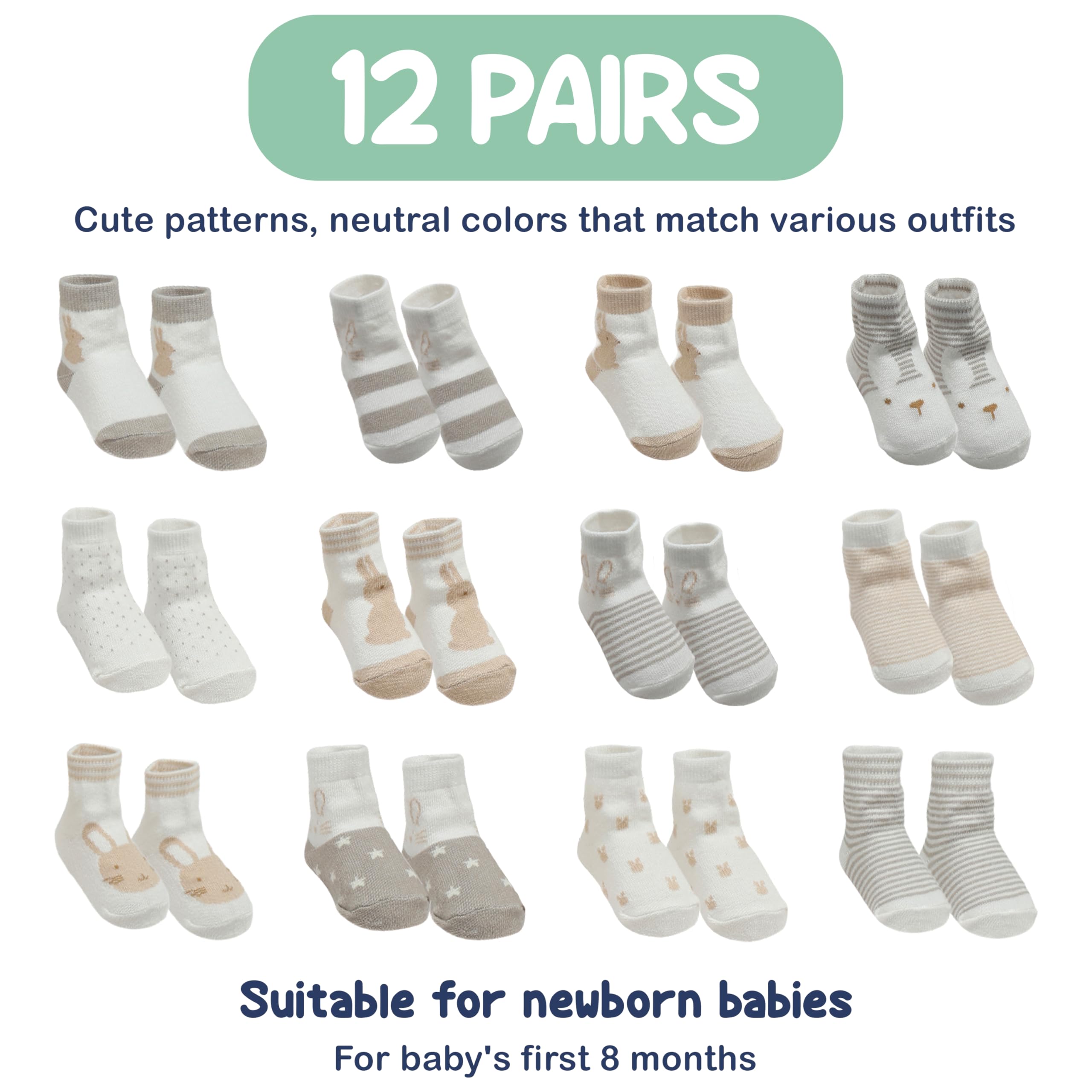 Mother's Choice Organic Cotton Baby Socks Infant 0-6 Months - 12 pairs Soft, Cozy, and Gentle Newborn Socks for Girls & Boys, Perfect Baby Gift for Everyday Wear, and Infant Comfort