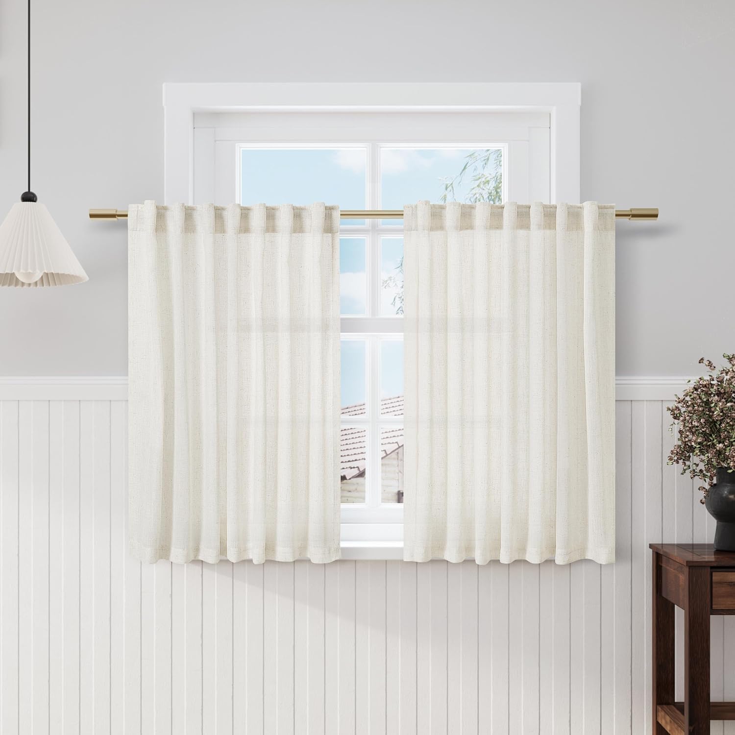 Nanspring Burgundy Linen Curtains 84 Inch Length 2 Panels Set for Living Room Rod Pocket Back Tab Light Filtering Window Drapes for Bedroom Dining Room Protect Privacy Modern Farmhouse Decor 52x84
