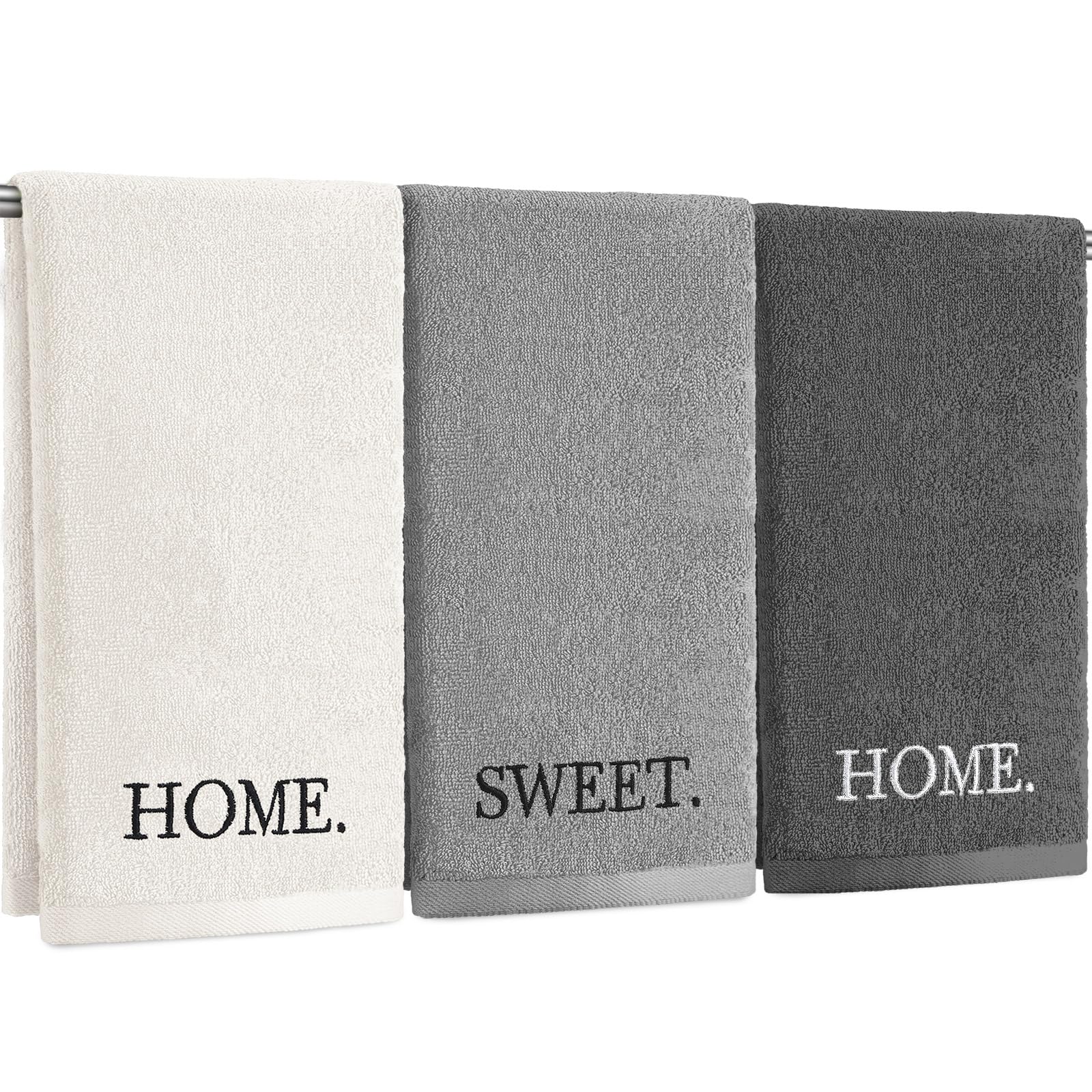 3 Pcs Home Love Family Hand Towels Farmhouse Decorative Embroidered Bathroom Hand Towels Rustic 100% Cotton Brown Hand Towels Set for Boho Bathroom Kitchen Decor