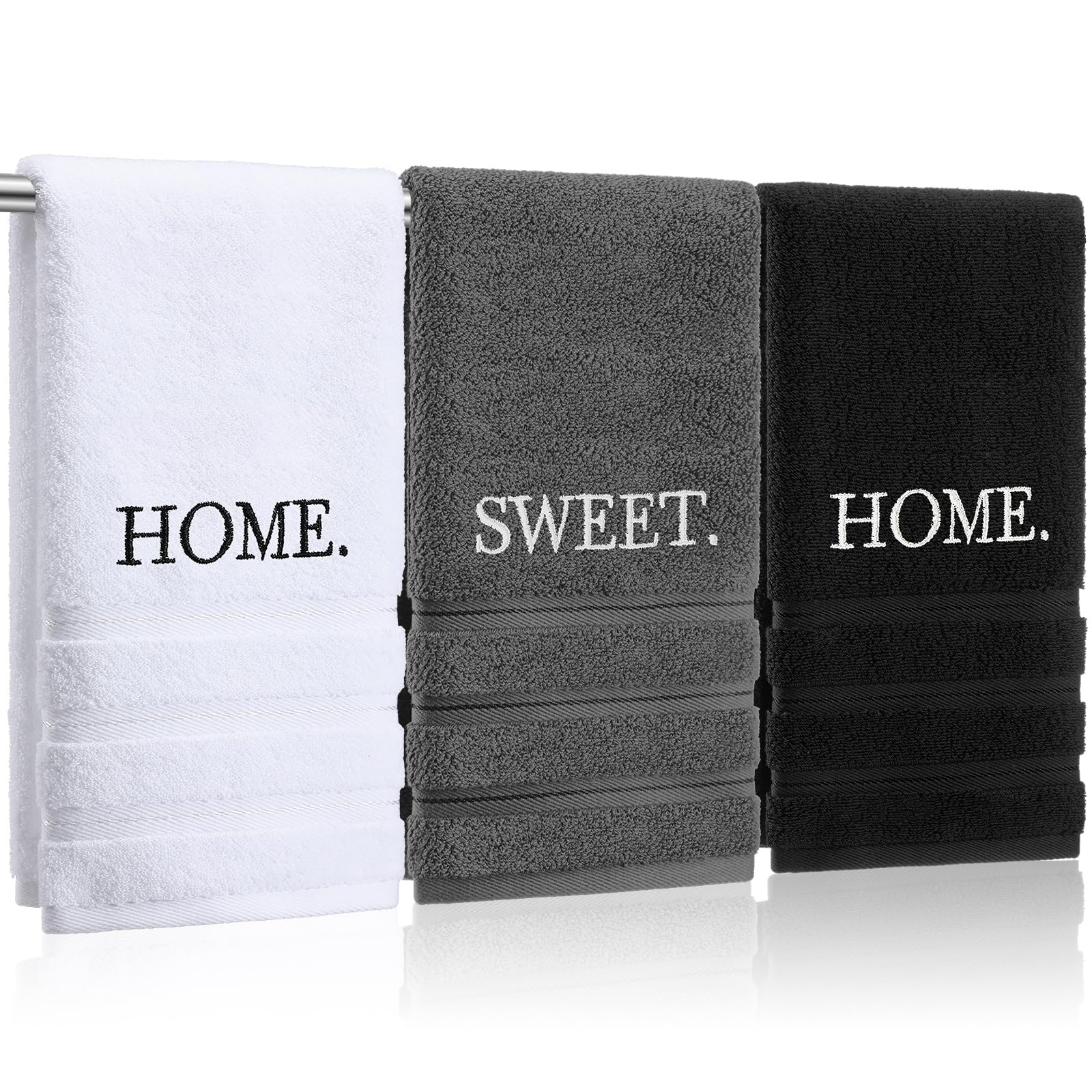 3 Pcs Home Love Family Hand Towels Farmhouse Decorative Embroidered Bathroom Hand Towels Rustic 100% Cotton Brown Hand Towels Set for Boho Bathroom Kitchen Decor
