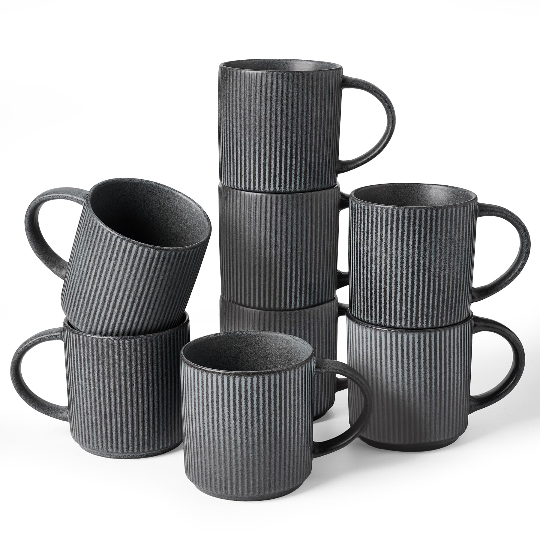 famiware Coffee Mugs Set of 6, Starlight 11 oz Mug Cup Set with Handle for Coffee, Tea, Cocoa, Milk - Ceramic Stoneware Mug Set, Matte Black Grey