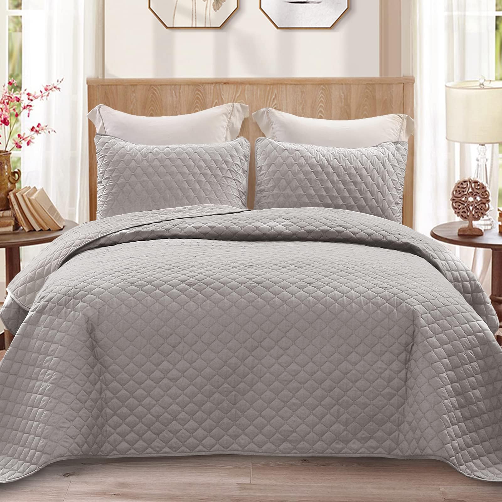 Exclusivo Mezcla Reversible Full Queen Quilt Bedding Set with Pillow Shams, Lightweight Quilts Queen Size, Soft Bedspreads Bed Coverlets for All Seasons - (Lilac Ash, 90"x96")