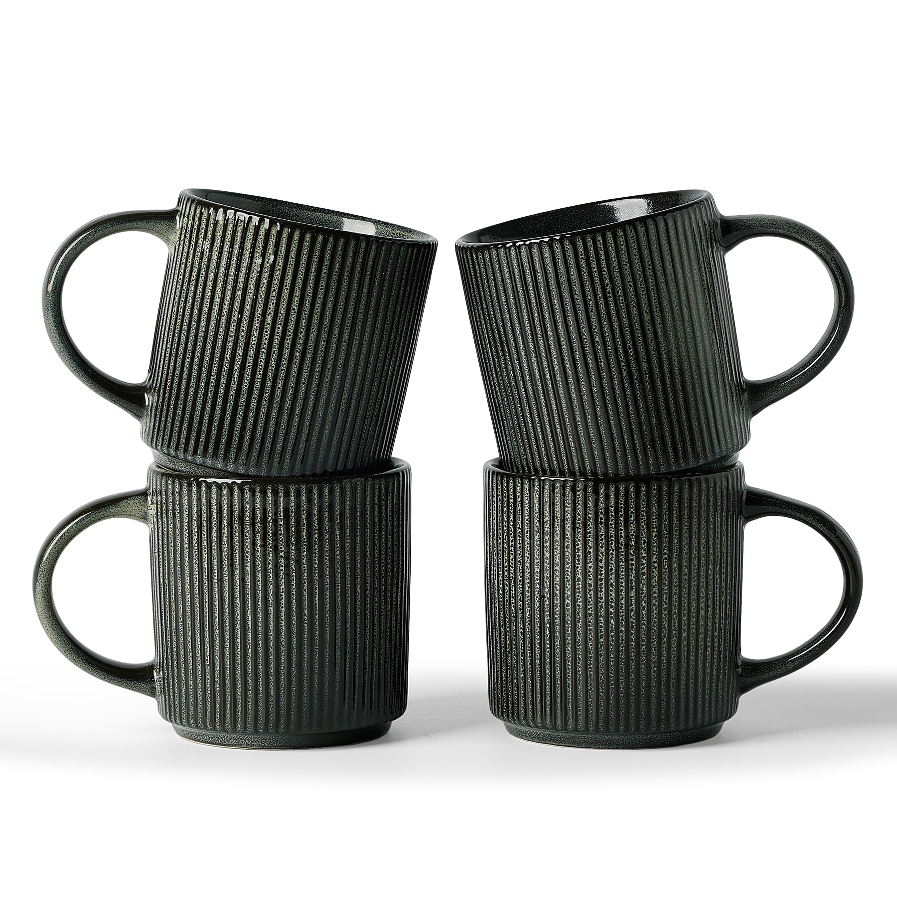 famiware Coffee Mugs Set of 6, Starlight 11 oz Mug Cup Set with Handle for Coffee, Tea, Cocoa, Milk - Ceramic Stoneware Mug Set, Matte Black Grey