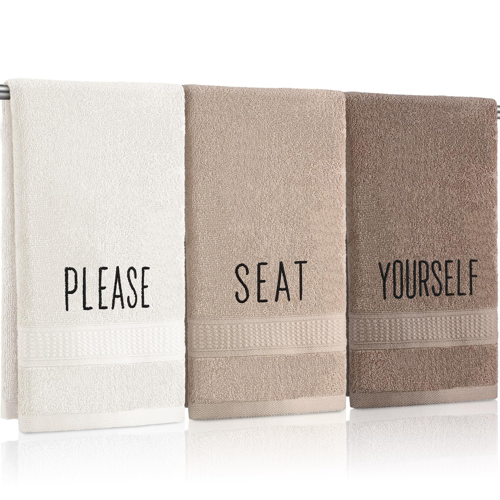 3 Pcs Home Love Family Hand Towels Farmhouse Decorative Embroidered Bathroom Hand Towels Rustic 100% Cotton Brown Hand Towels Set for Boho Bathroom Kitchen Decor