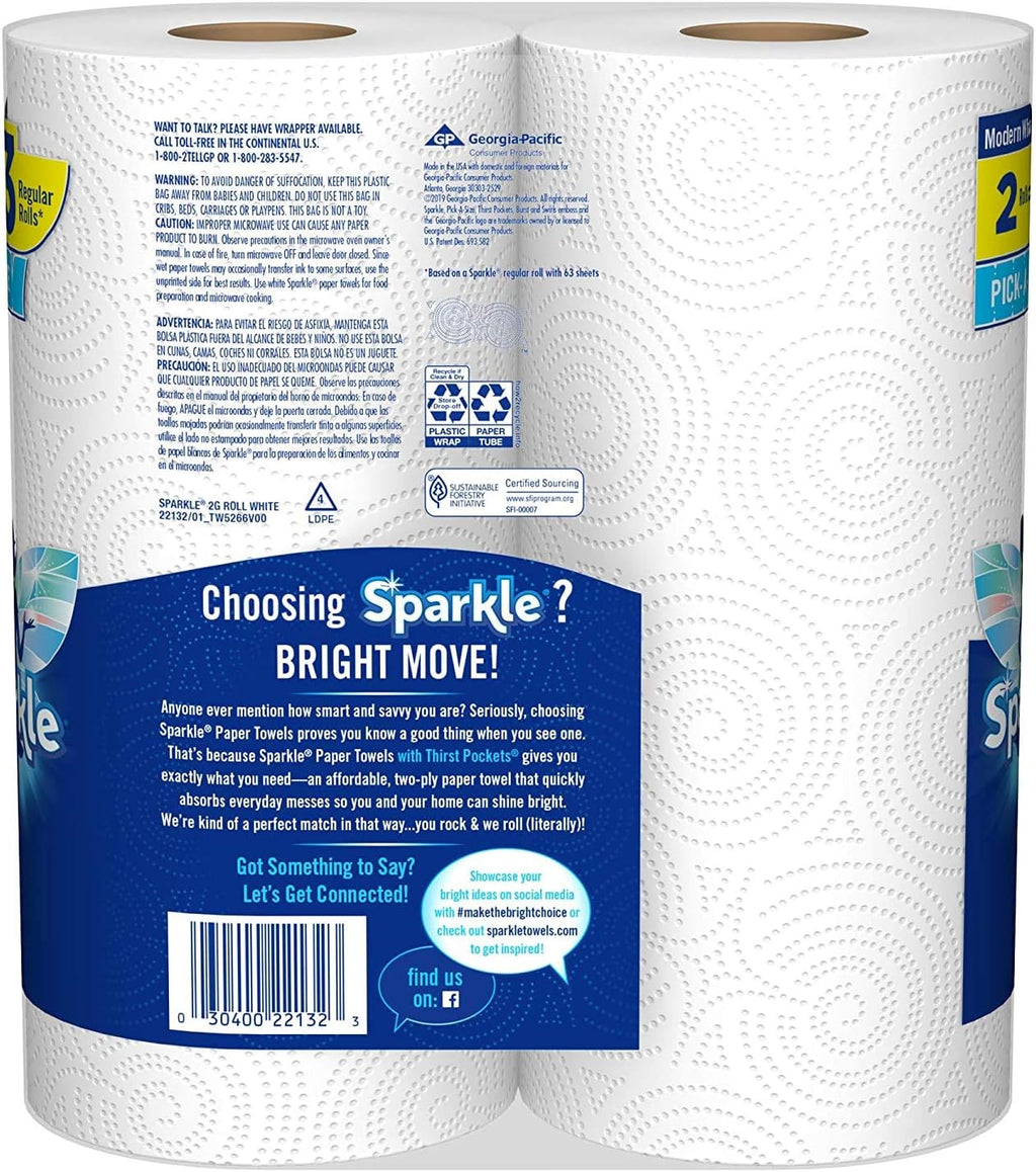 Sparkle Pick-A-Size Paper Towels, 24 Double Rolls (2,640 Sheets Total) - Strong 2-Ply Towels for Kitchen Cleanup and Everyday Messes