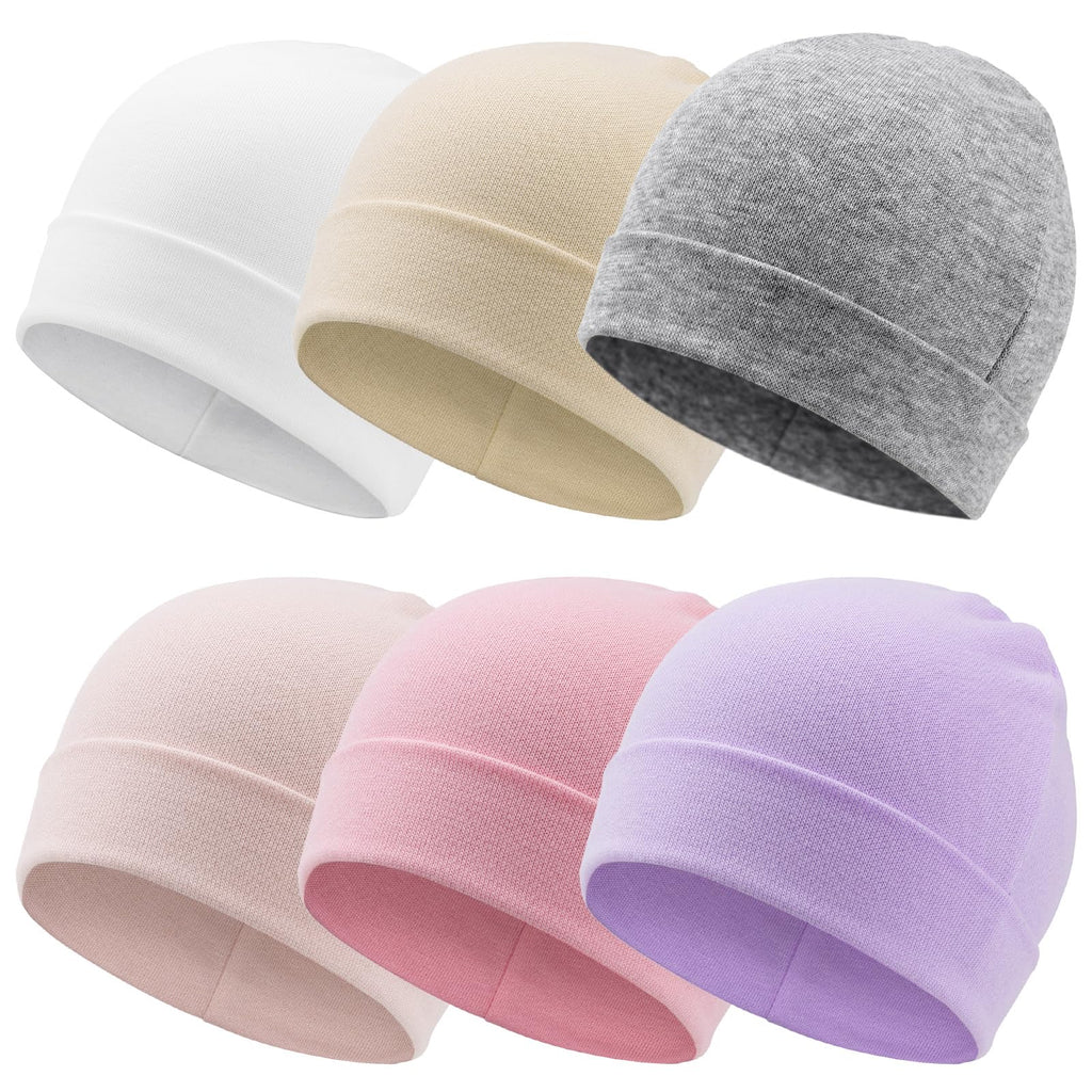 DRESHOW BQUBO 6 Pack Baby Beanie Hats for Unisex Infant Toddler Cotton Beanie Newborn Hospital Hat for Boys Girls 0-6 Months