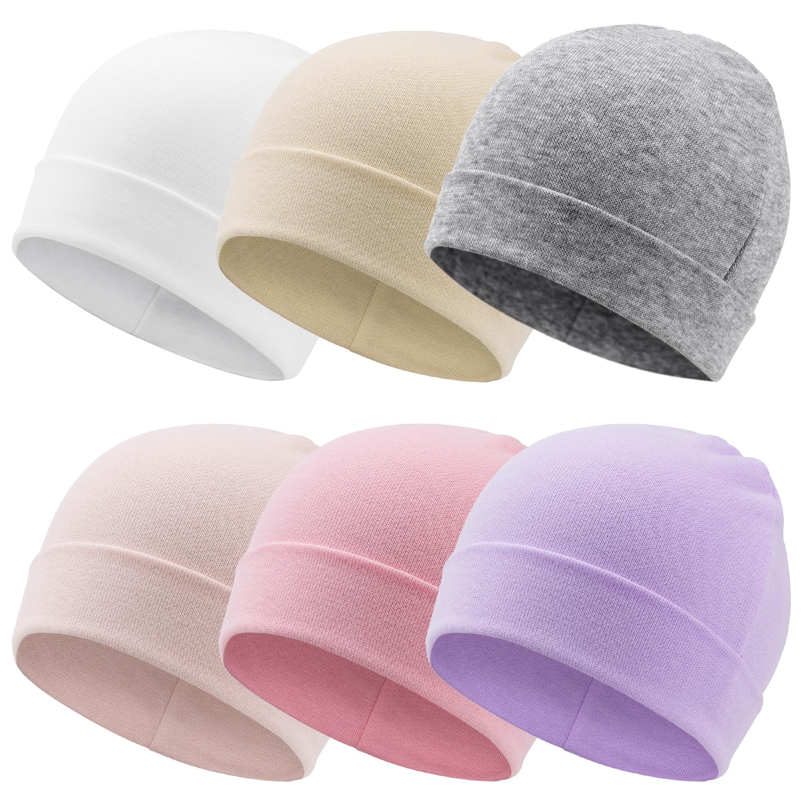 DRESHOW BQUBO 6 Pack Baby Beanie Hats for Unisex Infant Toddler Cotton Beanie Newborn Hospital Hat for Boys Girls 0-6 Months