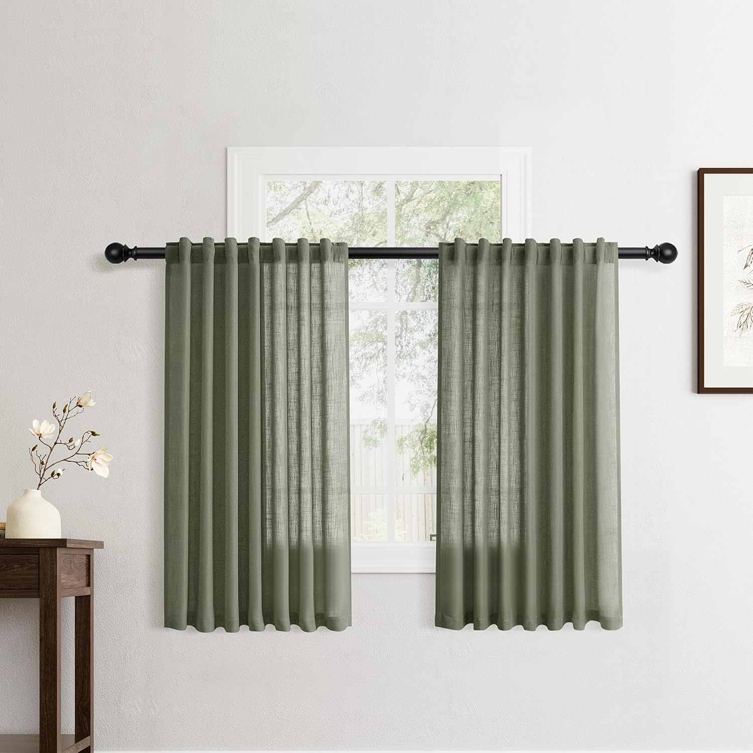 Rustic Brown Linen Back Tab Curtains 84 Inch Length for Living Room 2 Panel Pocket Drape Light Filtering Semi Sheer Cream Country Rustic Farmhouse Boho Curtain Bedroom Pinch Pleated Look