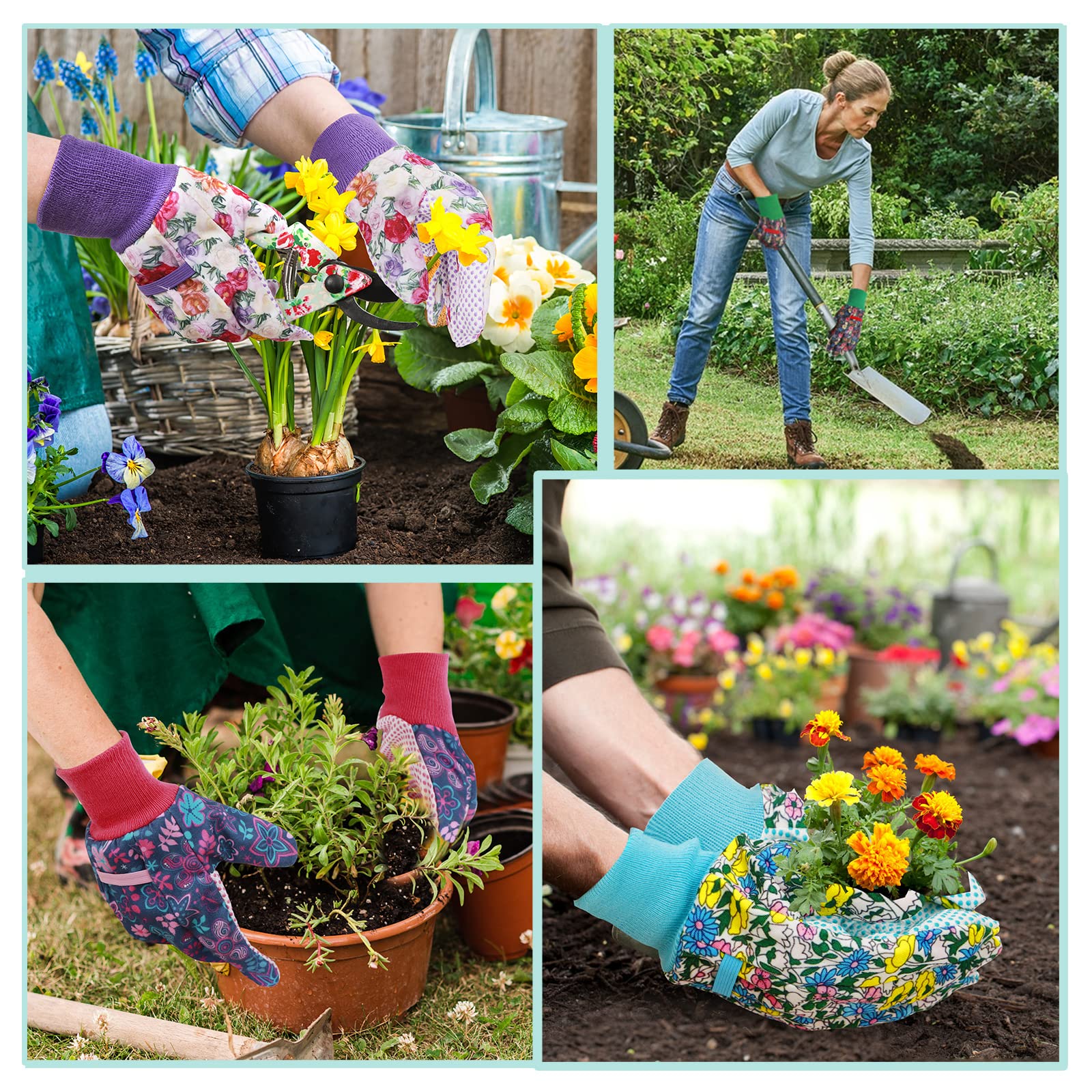 JUMPHIGH Garden Gloves for Women, Floral Gardening Gloves Ladies Soft Breathable Yard Work Glove Light Working Gloves