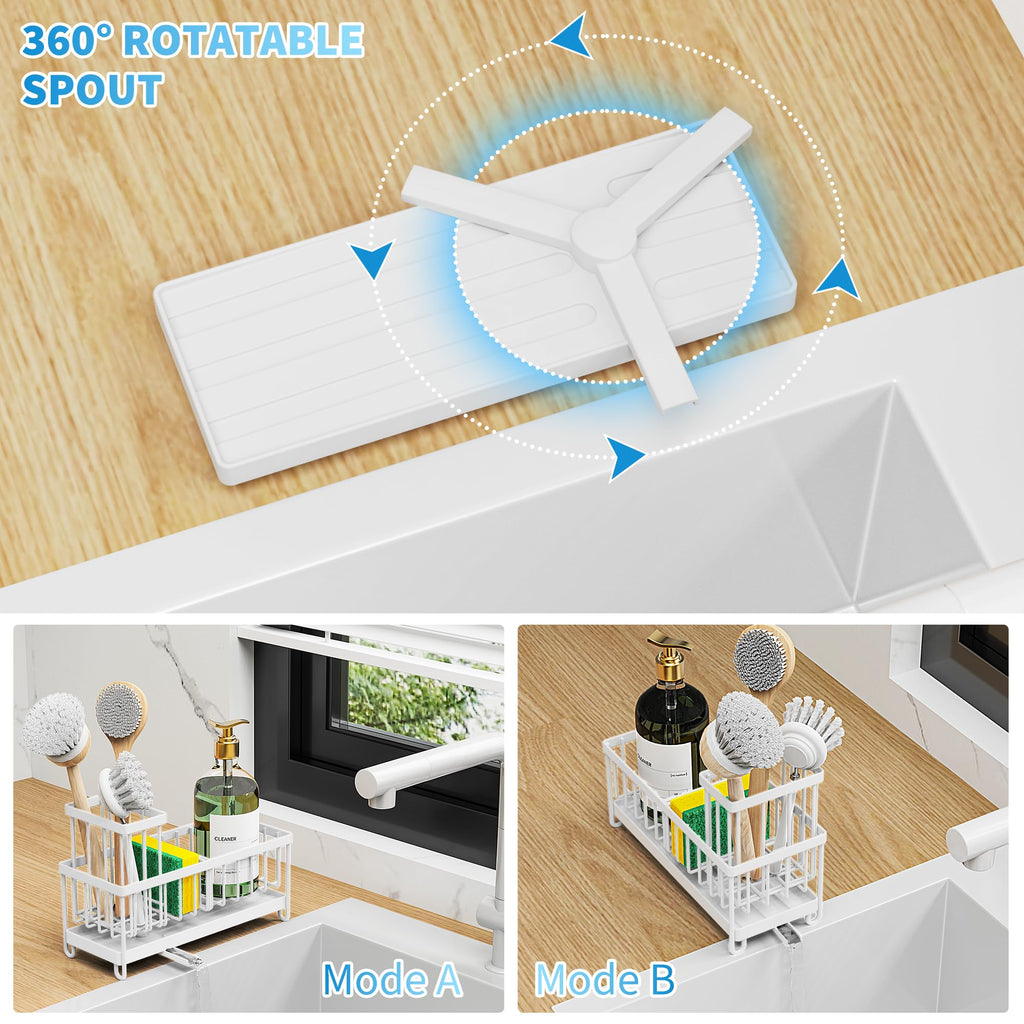 Cisily Black Sponge Holder for Kitchen Sink, Sink Caddy Organizer with High Brush Holder, Kitchen Countertop Organizers and Storage Essentials, Rustproof 304 Stainless Steel, Soap Dispenser Organize