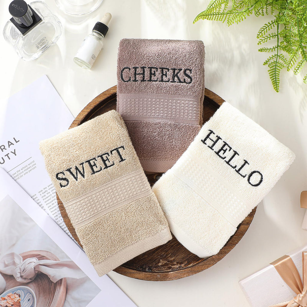 3 Pcs Home Love Family Hand Towels Farmhouse Decorative Embroidered Bathroom Hand Towels Rustic 100% Cotton Brown Hand Towels Set for Boho Bathroom Kitchen Decor
