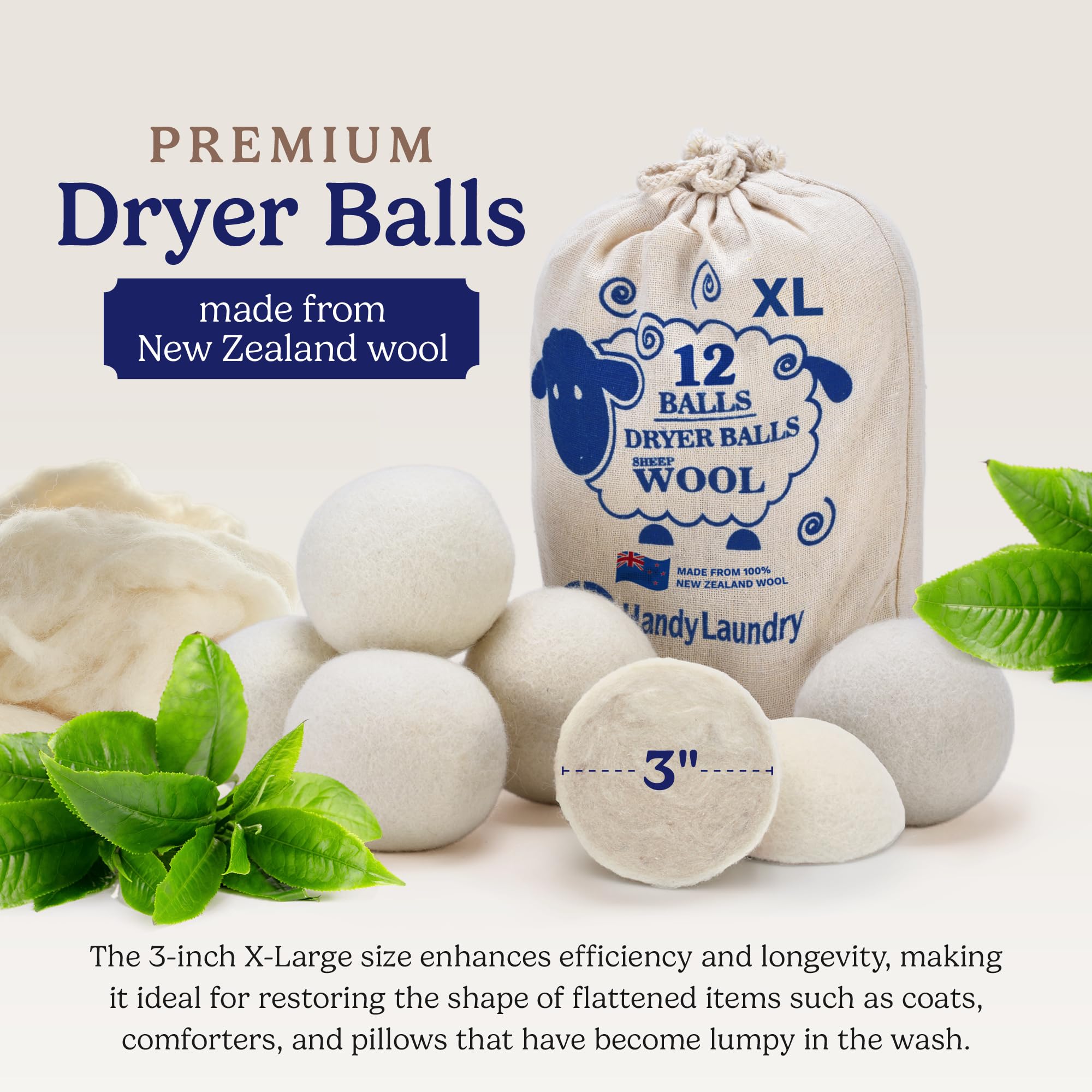 Handy Laundry Wool Dryer Balls - Natural Fabric Softener, Reusable, Reduces Clothing Wrinkles and Saves Drying Time, Better Alternative to Plastic Balls and Liquid Softener (Pack of 4)
