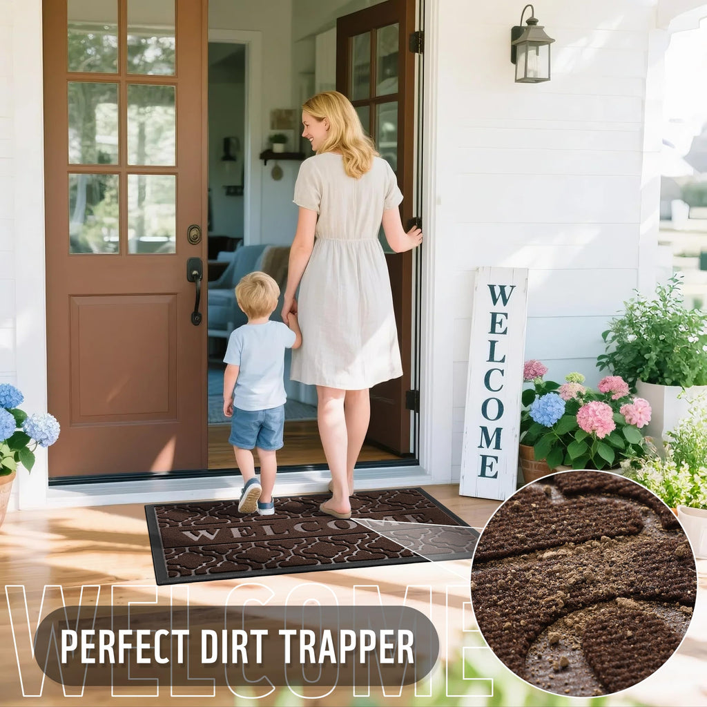 Yimobra Welcome Mat Outdoor Indoor, All-Weather Waterproof Front Door Mat Outside Entrance, Non-Slip Low Profile Porch Patio Doormat, 29.5x17, Black