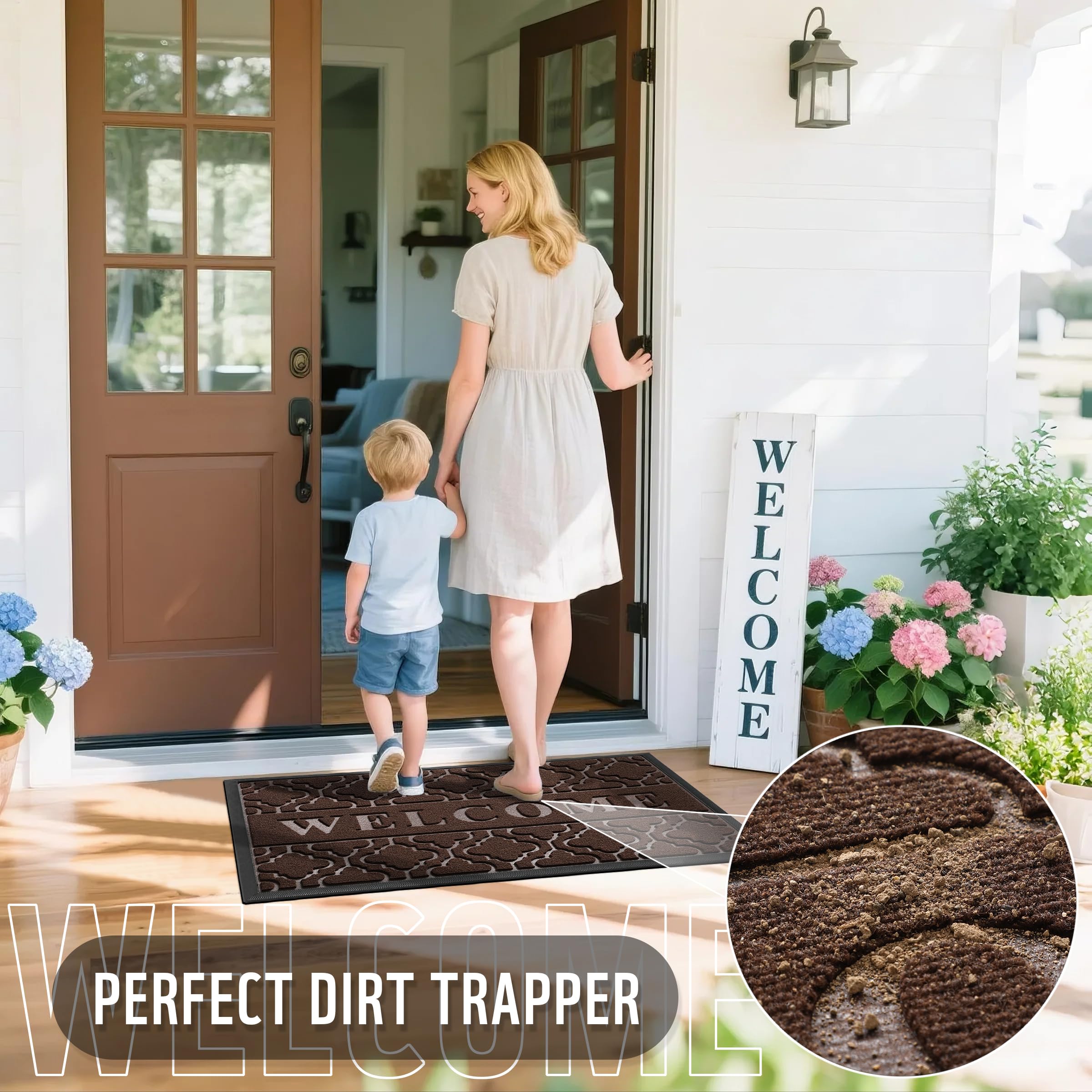 Yimobra Welcome Mat Outdoor Indoor, All-Weather Waterproof Front Door Mat Outside Entrance, Non-Slip Low Profile Porch Patio Doormat, 29.5x17, Black