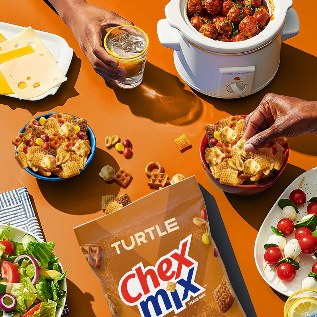 Chex Mix Turtle Snack Mix, Indulgent Snacks, Family Size, 13.5 oz