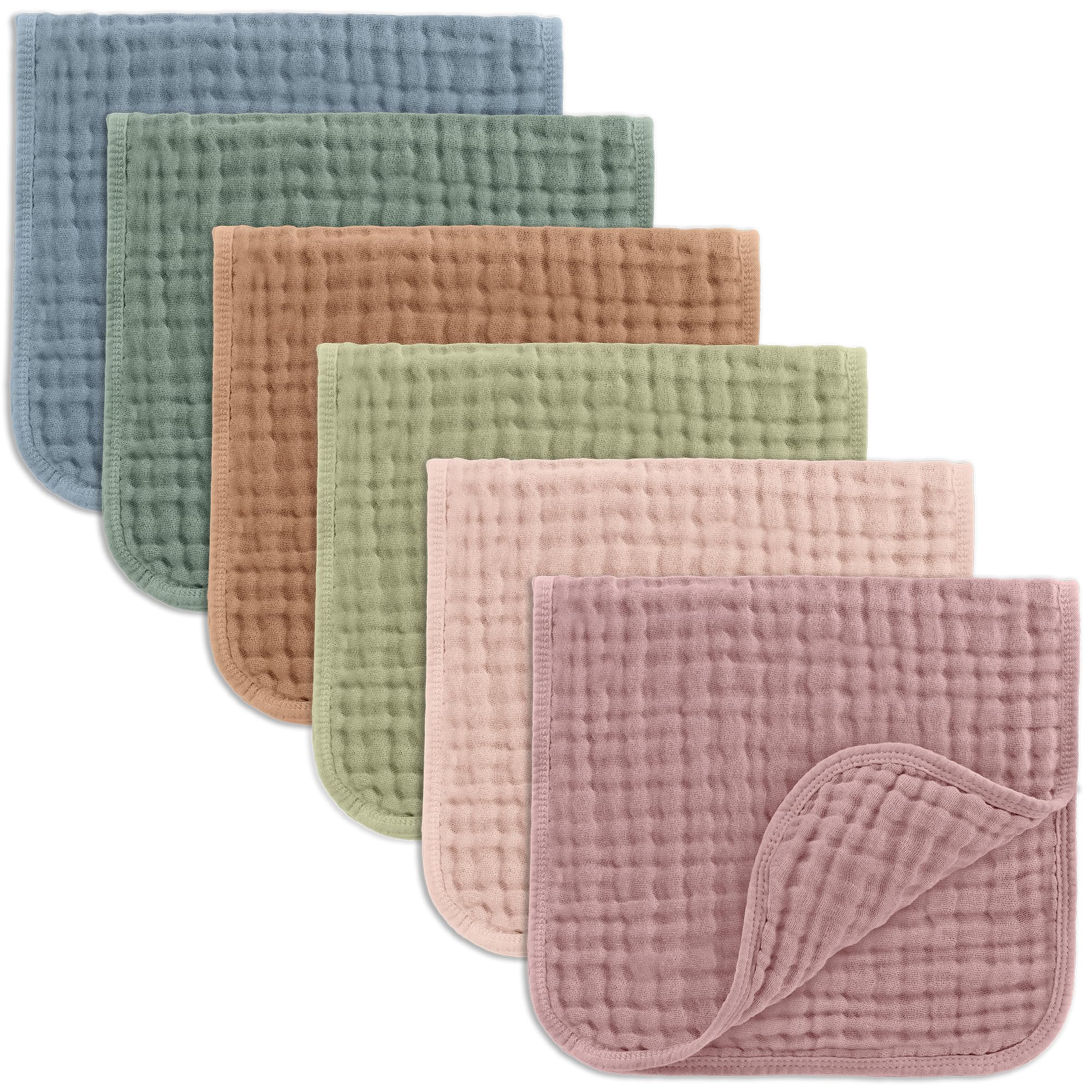 Comfy Cubs Muslin Baby Washcloths 6 Pack - Soft 6-Layer Cotton Wash Cloths for Sensitive Skin - 10"x10" Large, Gentle, Absorbent Infant Essentials for Newborn and Toddlers - Multicolor