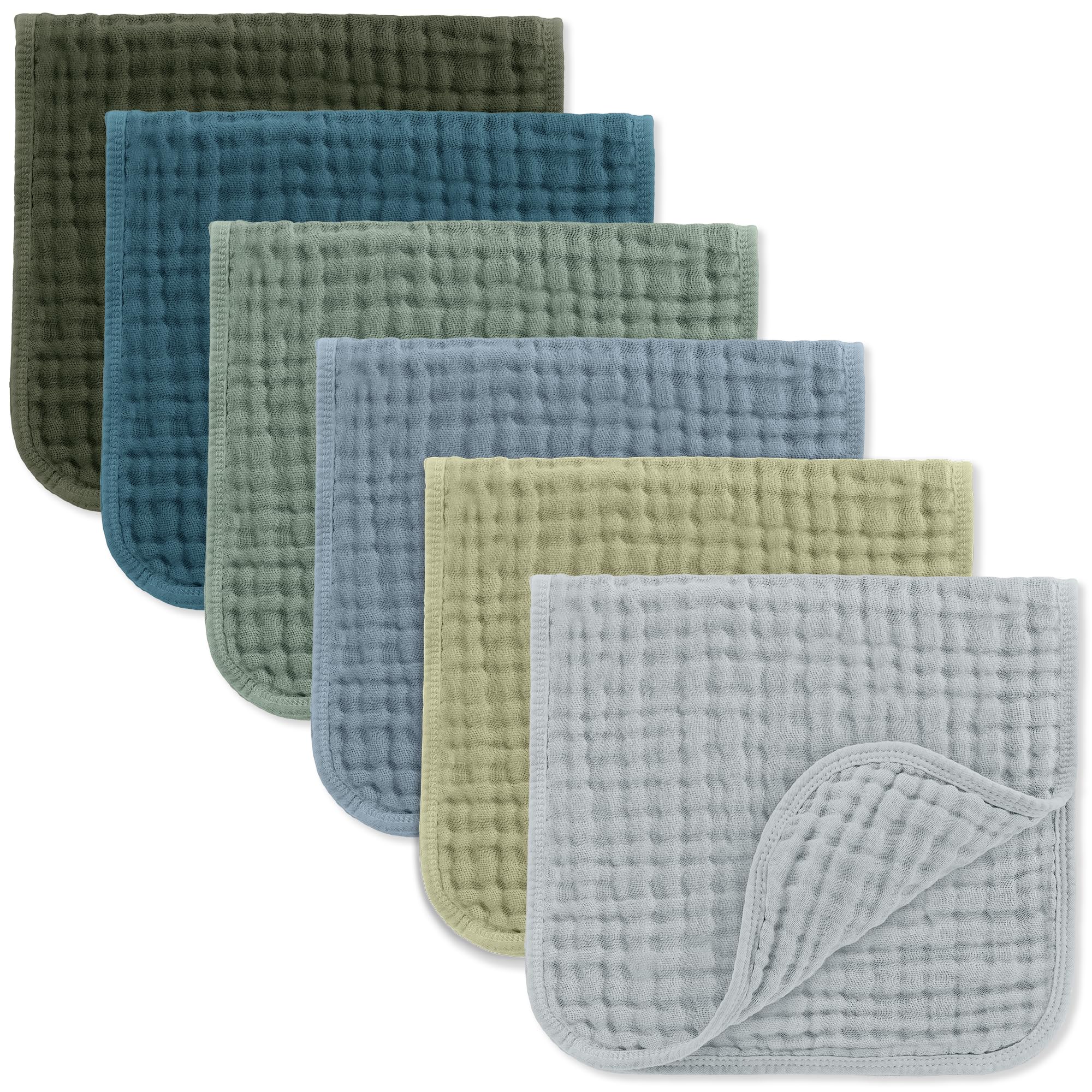 Comfy Cubs Muslin Baby Washcloths 6 Pack - Soft 6-Layer Cotton Wash Cloths for Sensitive Skin - 10"x10" Large, Gentle, Absorbent Infant Essentials for Newborn and Toddlers - Multicolor