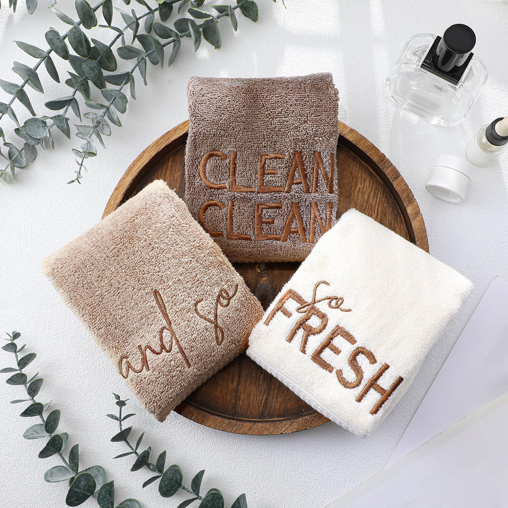 3 Pcs Home Love Family Hand Towels Farmhouse Decorative Embroidered Bathroom Hand Towels Rustic 100% Cotton Brown Hand Towels Set for Boho Bathroom Kitchen Decor