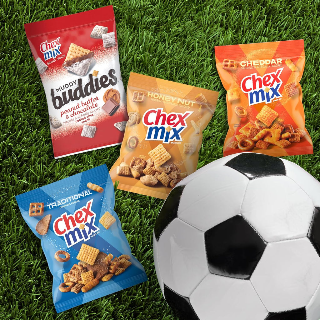 Sweet and Salty Snack Variety Pack, Muddy Buddies Peanut Butter and Chocolate, Chex Mix Traditional, Cheddar, and Honey Nut, 20 Ct, 35 oz