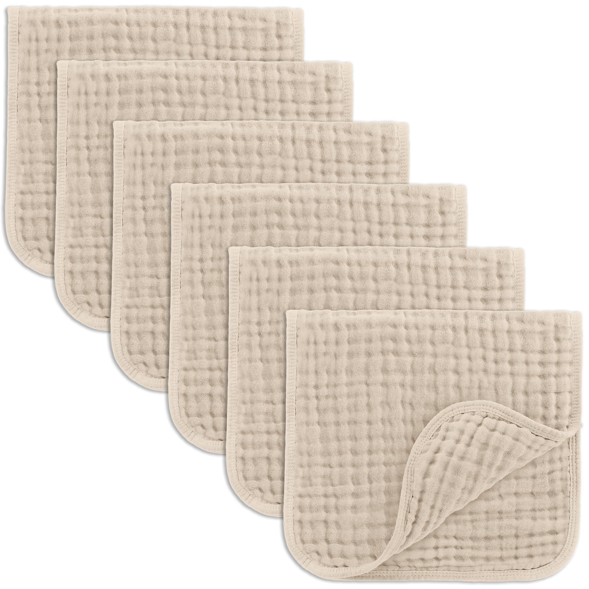 Comfy Cubs Muslin Baby Washcloths 6 Pack - Soft 6-Layer Cotton Wash Cloths for Sensitive Skin - 10"x10" Large, Gentle, Absorbent Infant Essentials for Newborn and Toddlers - Multicolor