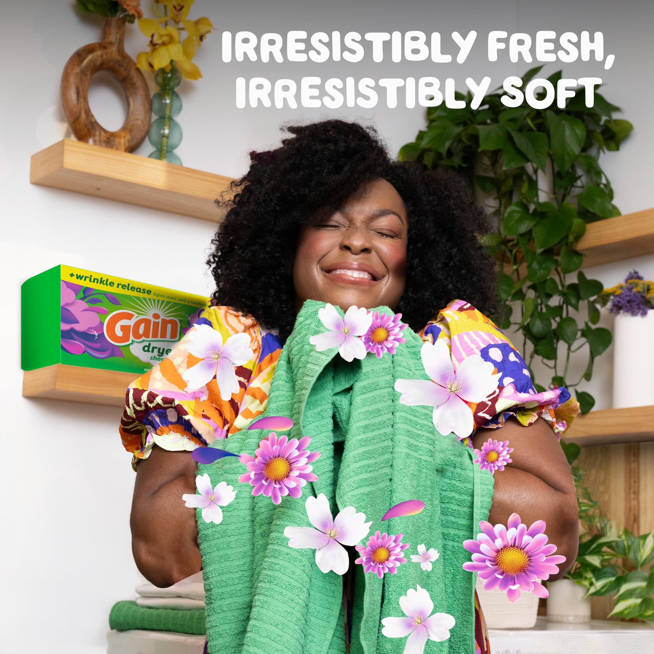 Gain dryer sheets Plus Wrinkle Release, Moonlight Breeze Scent, 120 Count, Fights static with a touch of scent, laundry sheets