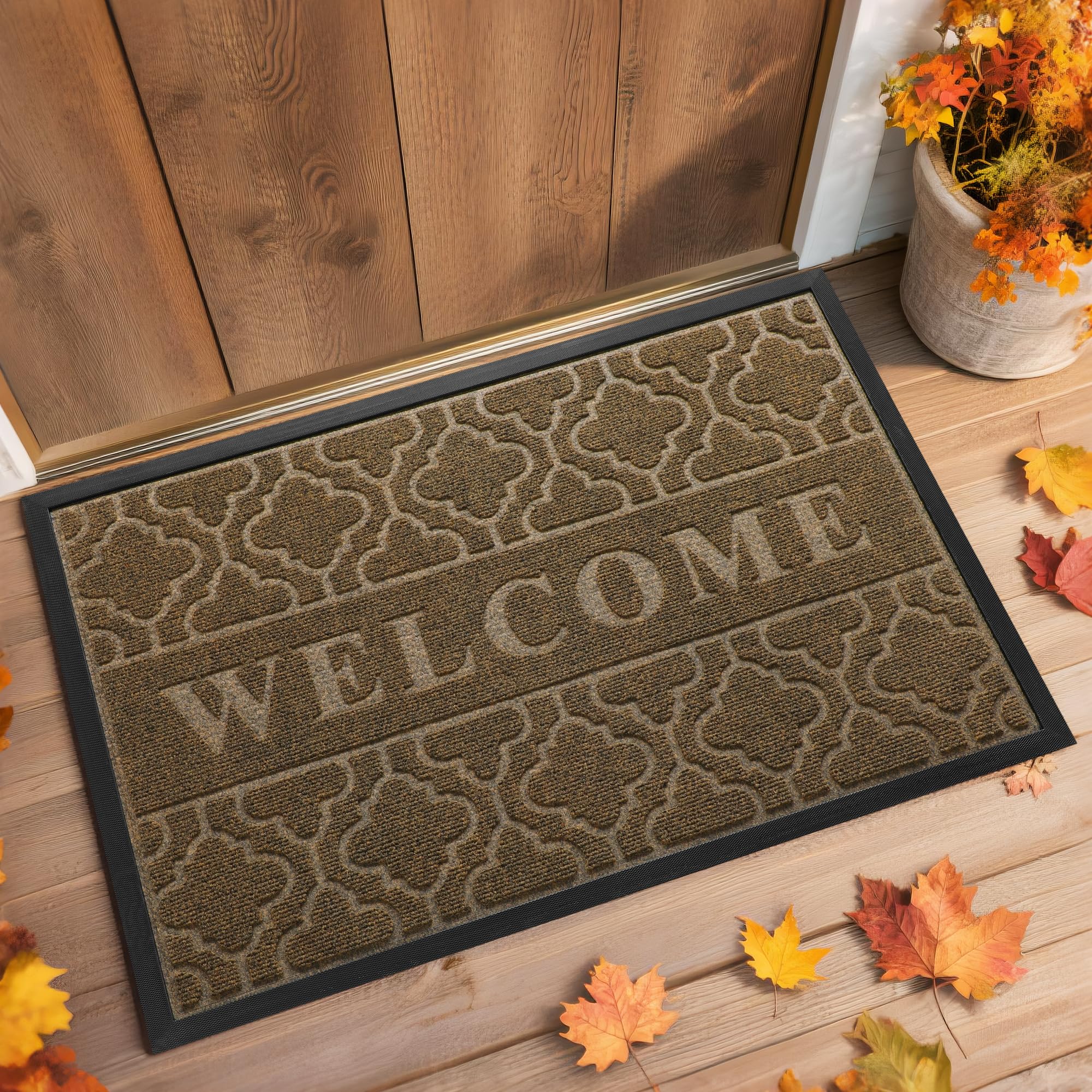 Yimobra Welcome Mat Outdoor Indoor, All-Weather Waterproof Front Door Mat Outside Entrance, Non-Slip Low Profile Porch Patio Doormat, 29.5x17, Black