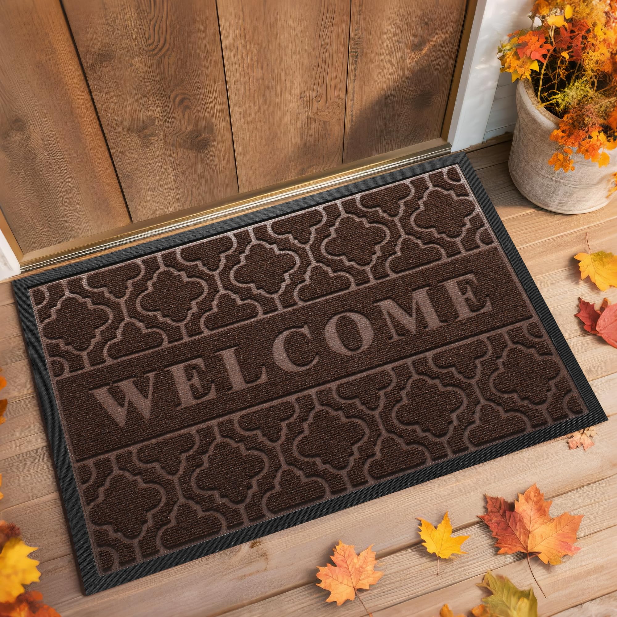 Yimobra Welcome Mat Outdoor Indoor, All-Weather Waterproof Front Door Mat Outside Entrance, Non-Slip Low Profile Porch Patio Doormat, 29.5x17, Black