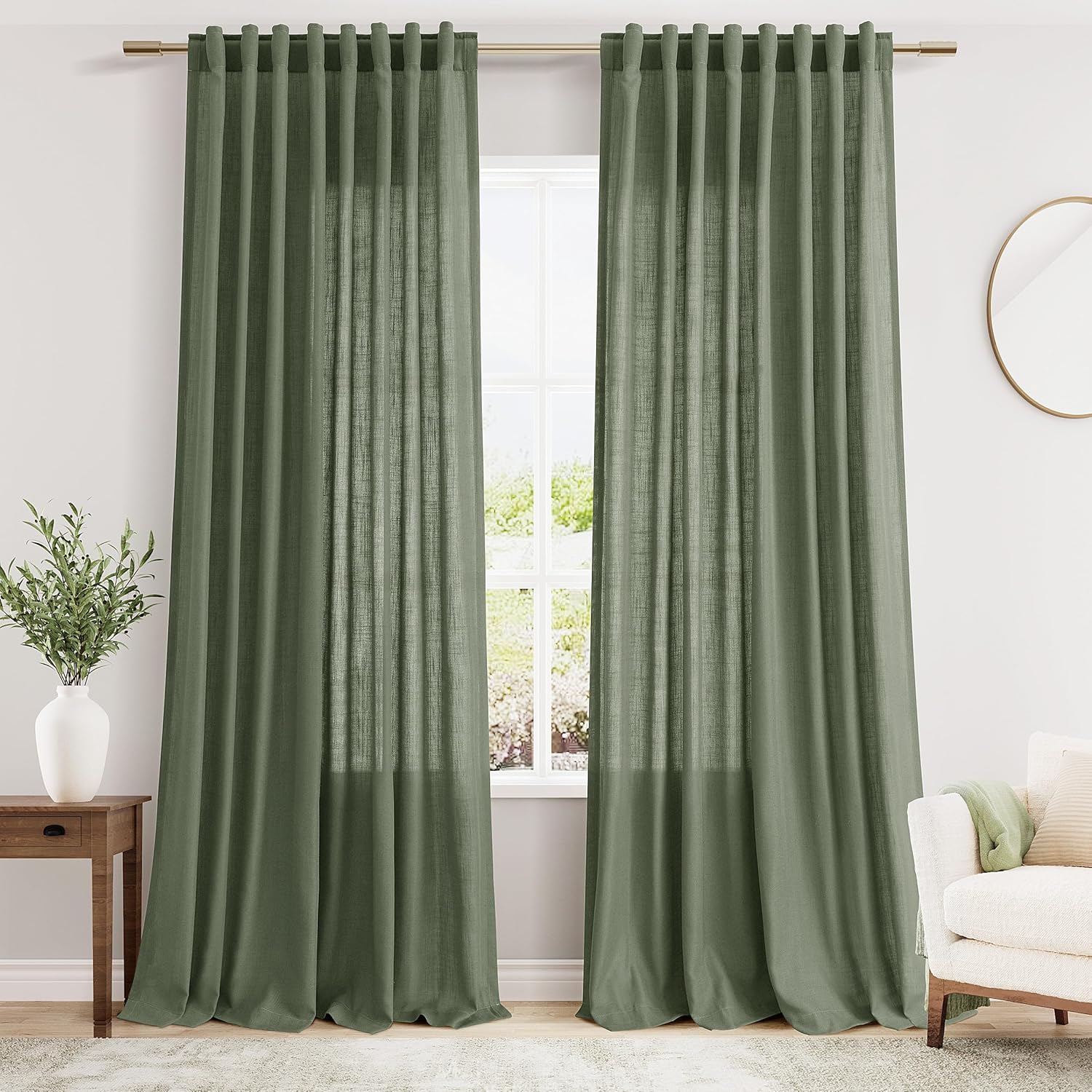 Nanspring Burgundy Linen Curtains 84 Inch Length 2 Panels Set for Living Room Rod Pocket Back Tab Light Filtering Window Drapes for Bedroom Dining Room Protect Privacy Modern Farmhouse Decor 52x84