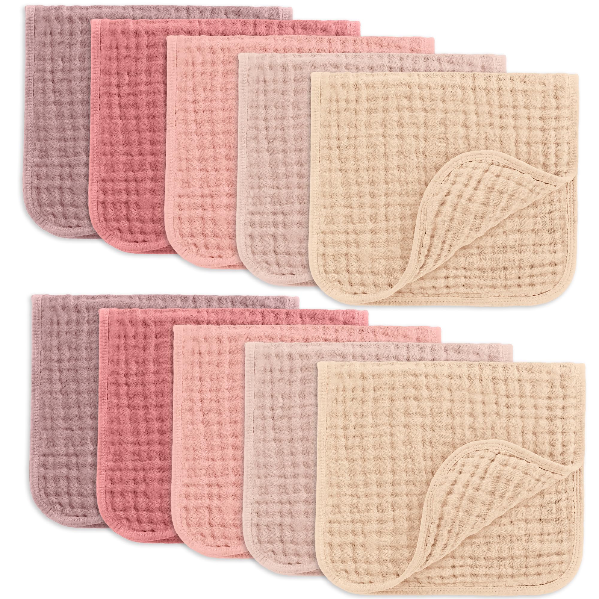 Comfy Cubs Muslin Baby Washcloths 6 Pack - Soft 6-Layer Cotton Wash Cloths for Sensitive Skin - 10"x10" Large, Gentle, Absorbent Infant Essentials for Newborn and Toddlers - Multicolor