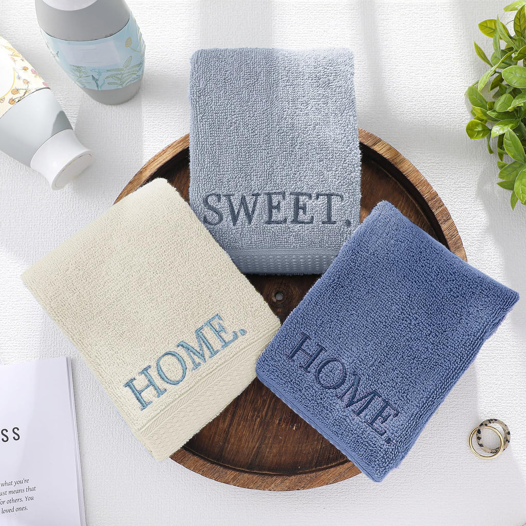 3 Pcs Home Love Family Hand Towels Farmhouse Decorative Embroidered Bathroom Hand Towels Rustic 100% Cotton Brown Hand Towels Set for Boho Bathroom Kitchen Decor