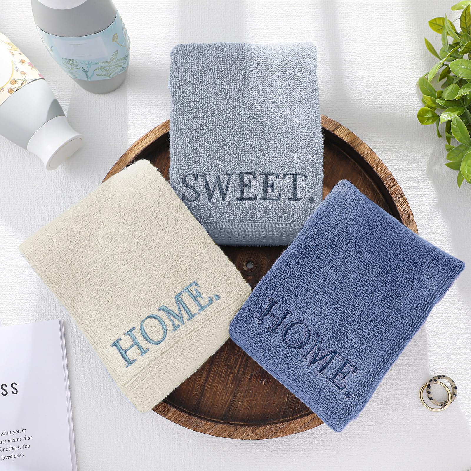 3 Pcs Home Love Family Hand Towels Farmhouse Decorative Embroidered Bathroom Hand Towels Rustic 100% Cotton Brown Hand Towels Set for Boho Bathroom Kitchen Decor
