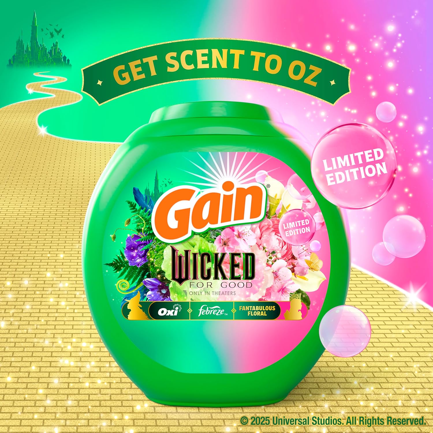 Gain Flings! "Wicked: For Good" Limited Edition Laundry Detergent Pacs, 42 Count, Fantabulous Floral Scent, 3 in 1 HE Detergent Pacs with Oxi Boost and Febreeze