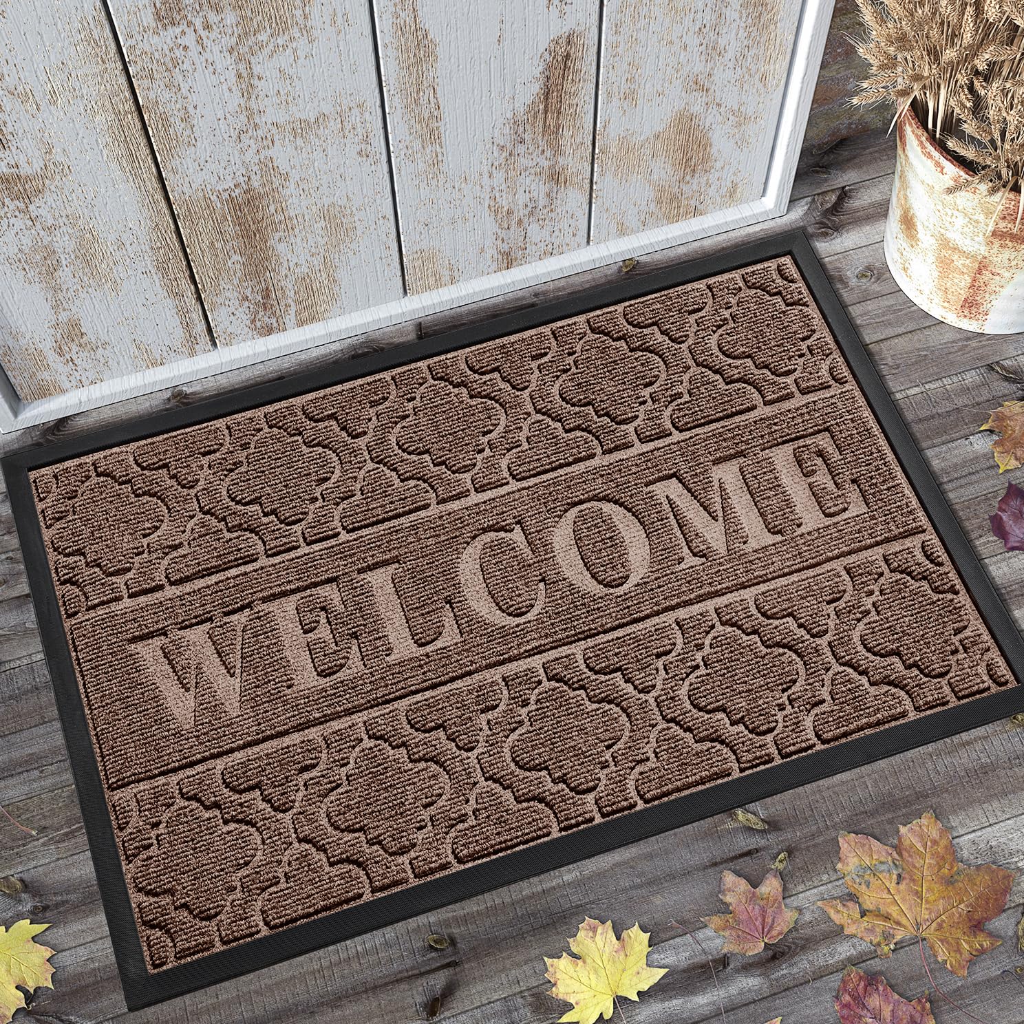 Yimobra Welcome Mat Outdoor Indoor, All-Weather Waterproof Front Door Mat Outside Entrance, Non-Slip Low Profile Porch Patio Doormat, 29.5x17, Black