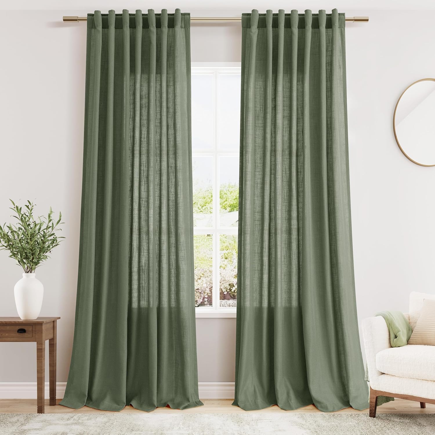 Nanspring Burgundy Linen Curtains 84 Inch Length 2 Panels Set for Living Room Rod Pocket Back Tab Light Filtering Window Drapes for Bedroom Dining Room Protect Privacy Modern Farmhouse Decor 52x84