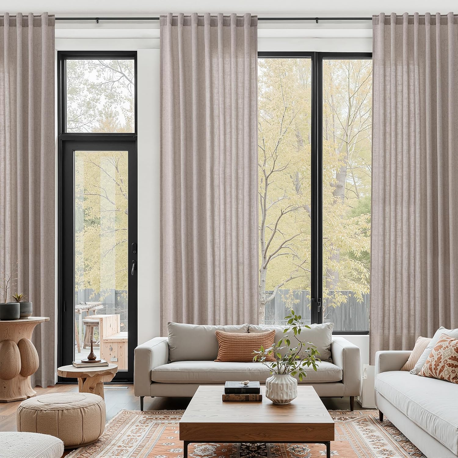 Nanspring Burgundy Linen Curtains 84 Inch Length 2 Panels Set for Living Room Rod Pocket Back Tab Light Filtering Window Drapes for Bedroom Dining Room Protect Privacy Modern Farmhouse Decor 52x84