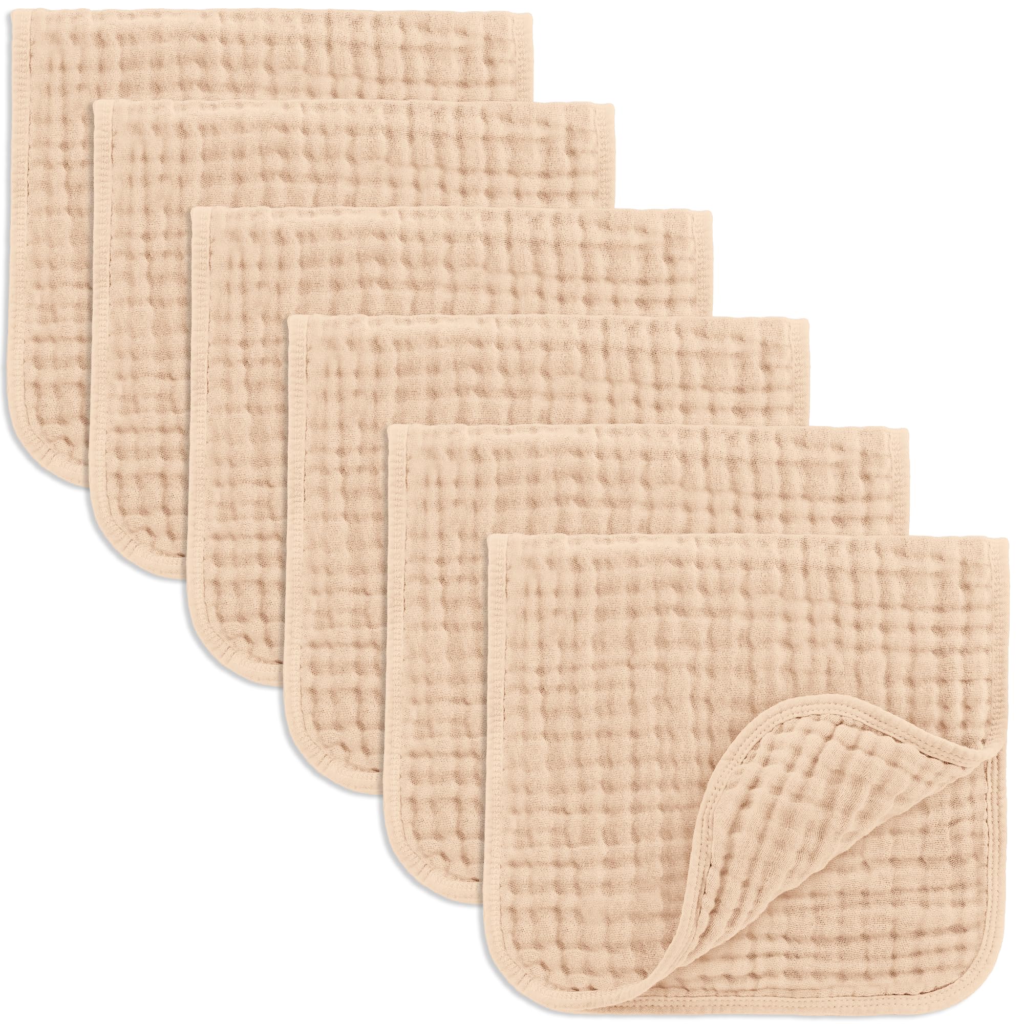 Comfy Cubs Muslin Baby Washcloths 6 Pack - Soft 6-Layer Cotton Wash Cloths for Sensitive Skin - 10"x10" Large, Gentle, Absorbent Infant Essentials for Newborn and Toddlers - Multicolor
