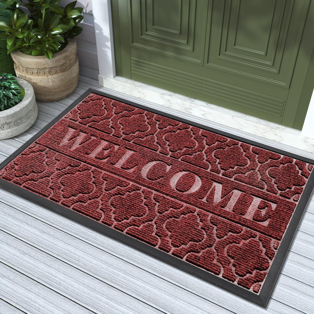 Yimobra Welcome Mat Outdoor Indoor, All-Weather Waterproof Front Door Mat Outside Entrance, Non-Slip Low Profile Porch Patio Doormat, 29.5x17, Black