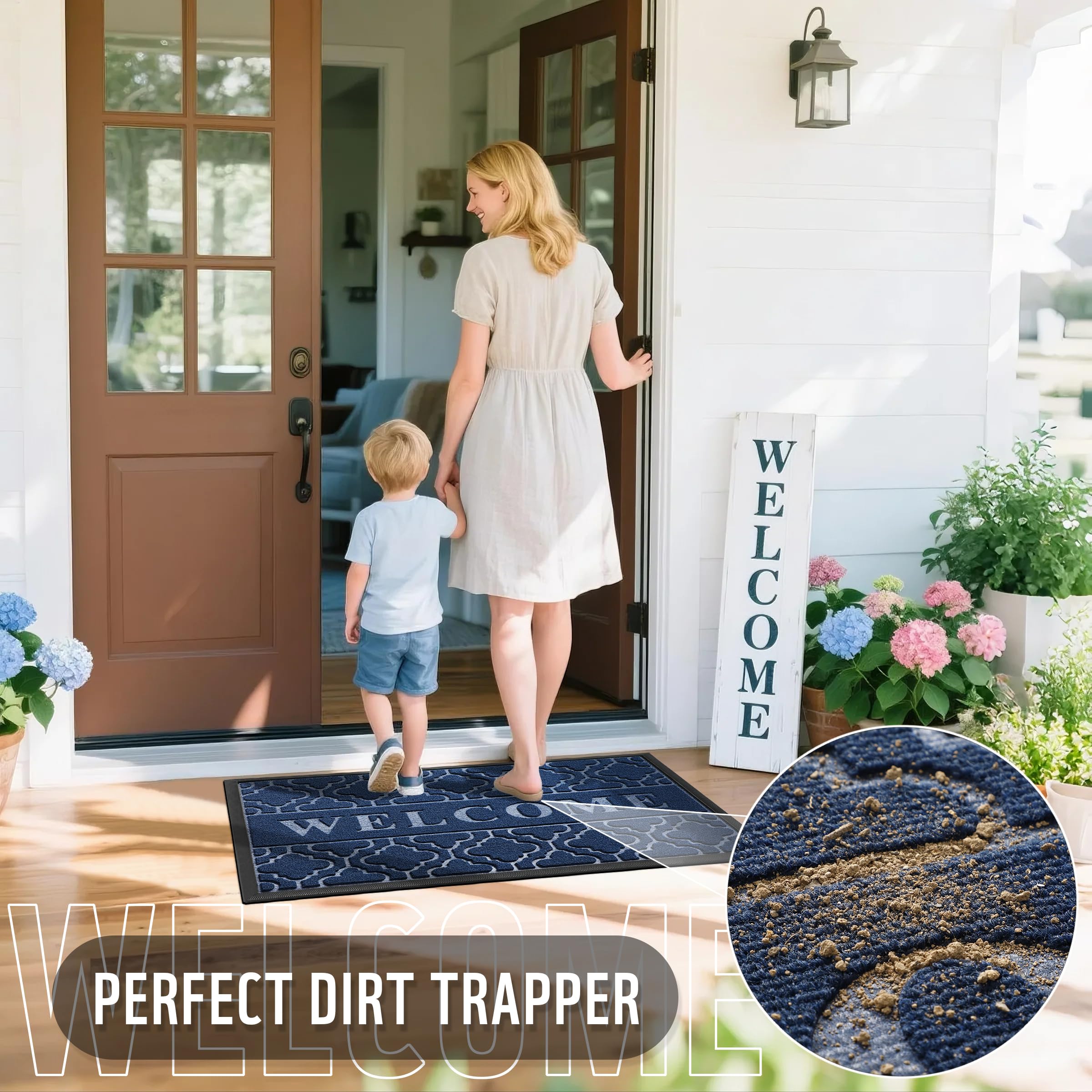 Yimobra Welcome Mat Outdoor Indoor, All-Weather Waterproof Front Door Mat Outside Entrance, Non-Slip Low Profile Porch Patio Doormat, 29.5x17, Black
