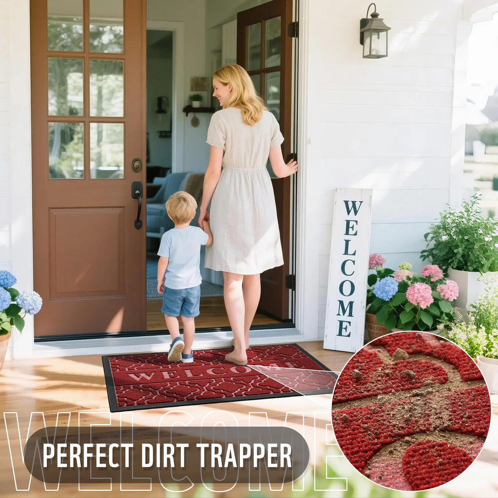 Yimobra Welcome Mat Outdoor Indoor, All-Weather Waterproof Front Door Mat Outside Entrance, Non-Slip Low Profile Porch Patio Doormat, 29.5x17, Black