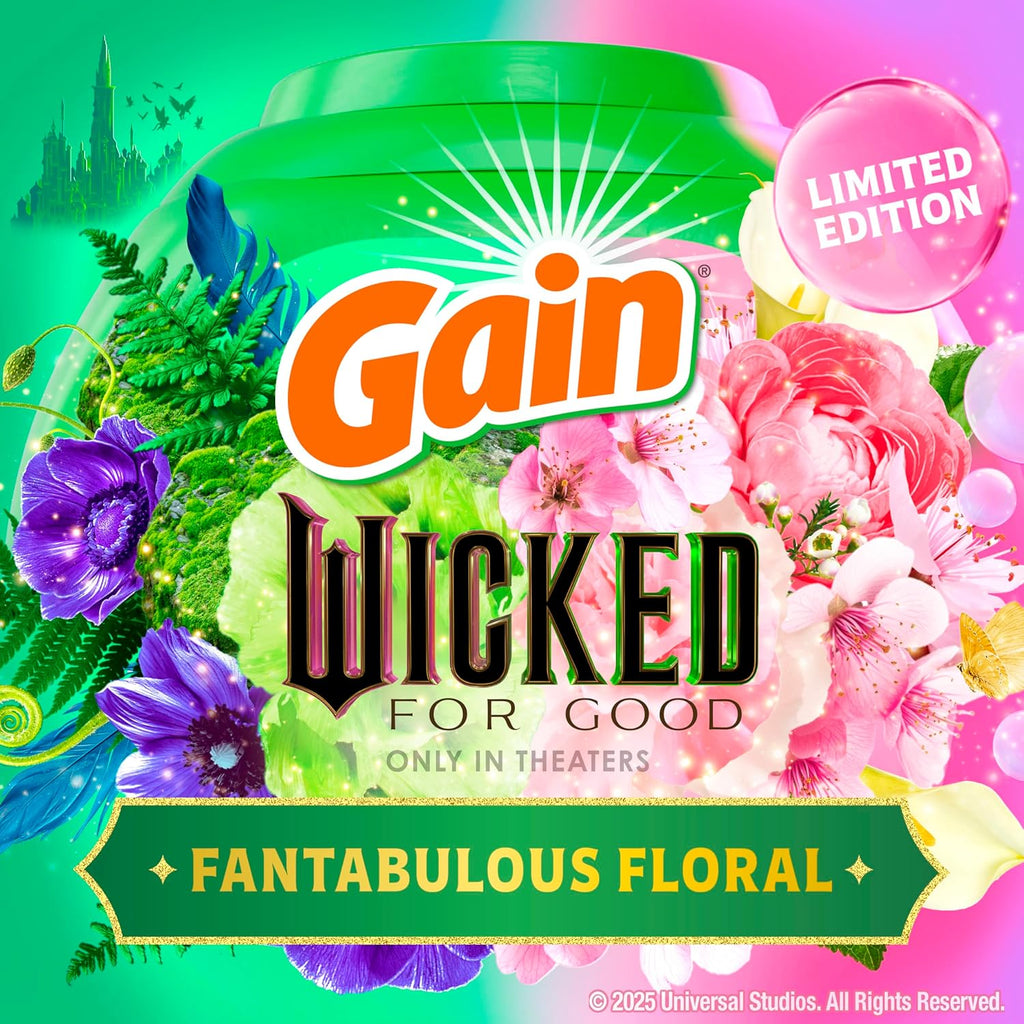 Gain Flings! "Wicked: For Good" Limited Edition Laundry Detergent Pacs, 42 Count, Fantabulous Floral Scent, 3 in 1 HE Detergent Pacs with Oxi Boost and Febreeze