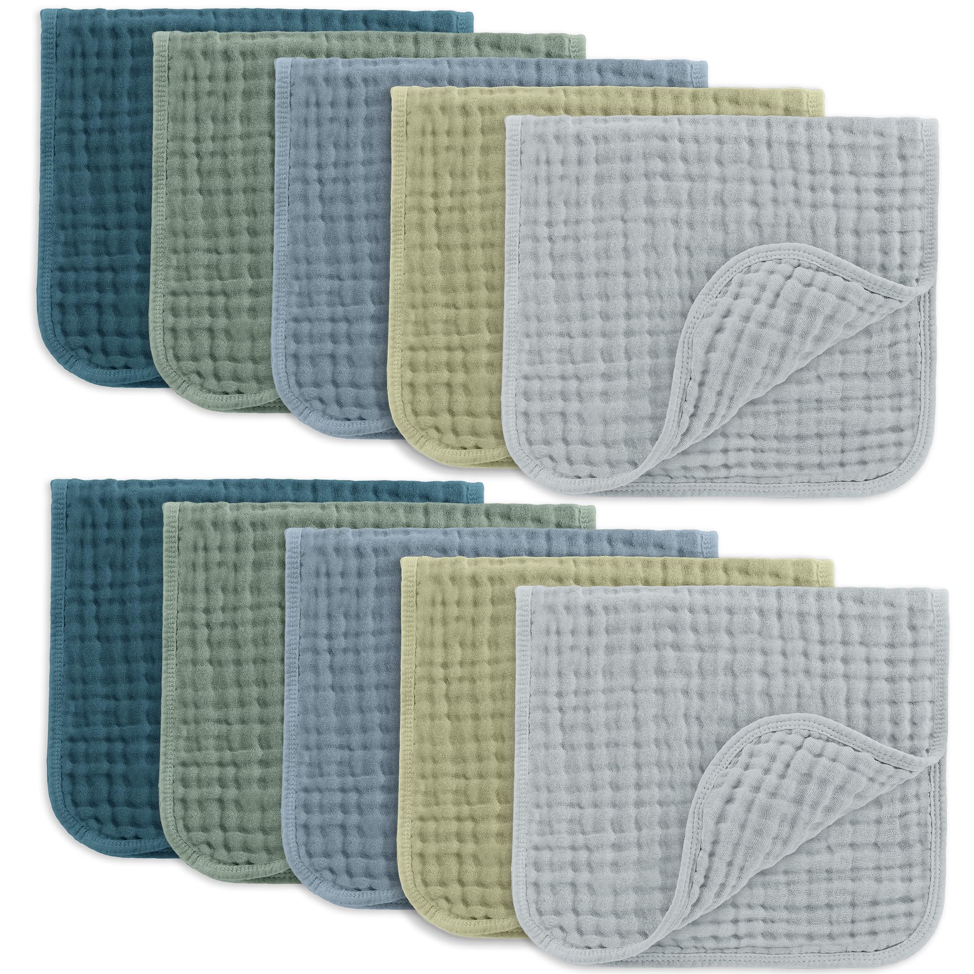 Comfy Cubs Muslin Baby Washcloths 6 Pack - Soft 6-Layer Cotton Wash Cloths for Sensitive Skin - 10"x10" Large, Gentle, Absorbent Infant Essentials for Newborn and Toddlers - Multicolor
