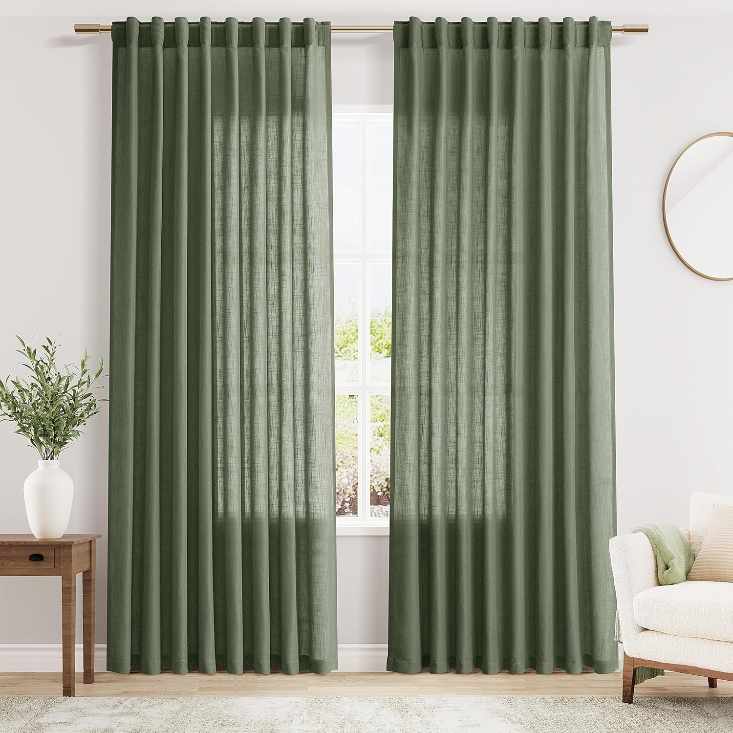 Nanspring Burgundy Linen Curtains 84 Inch Length 2 Panels Set for Living Room Rod Pocket Back Tab Light Filtering Window Drapes for Bedroom Dining Room Protect Privacy Modern Farmhouse Decor 52x84